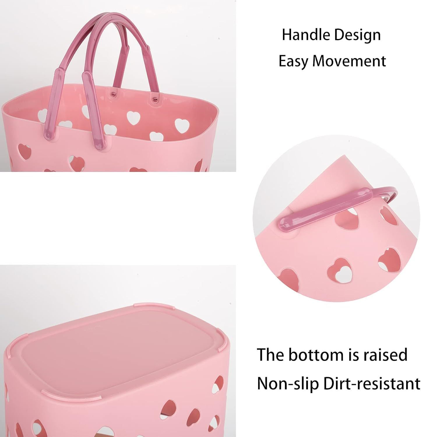 2 Pack Portable Shower Caddy Tote Plastic Storage Basket with Handle Box Organizer Bin for Bathroom, Pantry, Kitchen, College Dorm, Garage, Set of 2 - Pink & Grey - Image 5