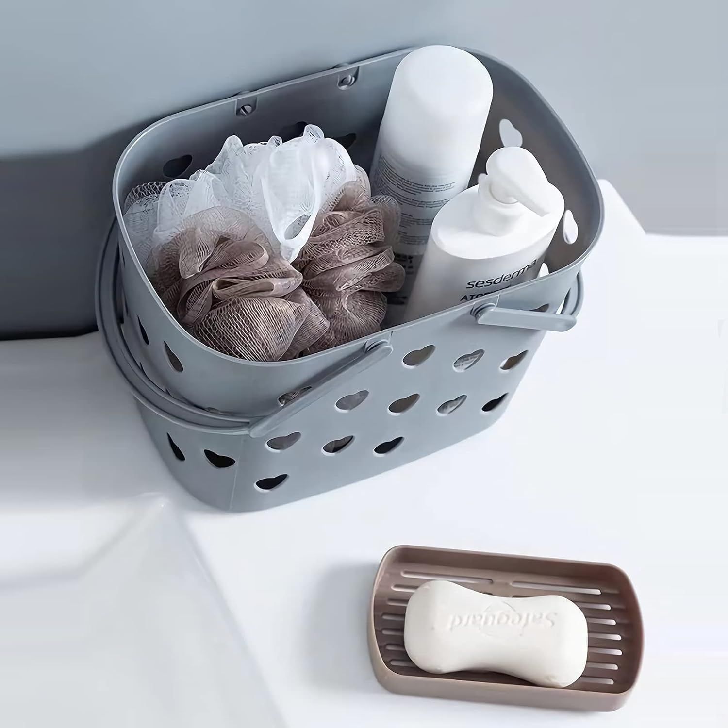 2 Pack Portable Shower Caddy Tote Plastic Storage Basket with Handle Box Organizer Bin for Bathroom, Pantry, Kitchen, College Dorm, Garage, Set of 2 - Pink & Grey - Image 8