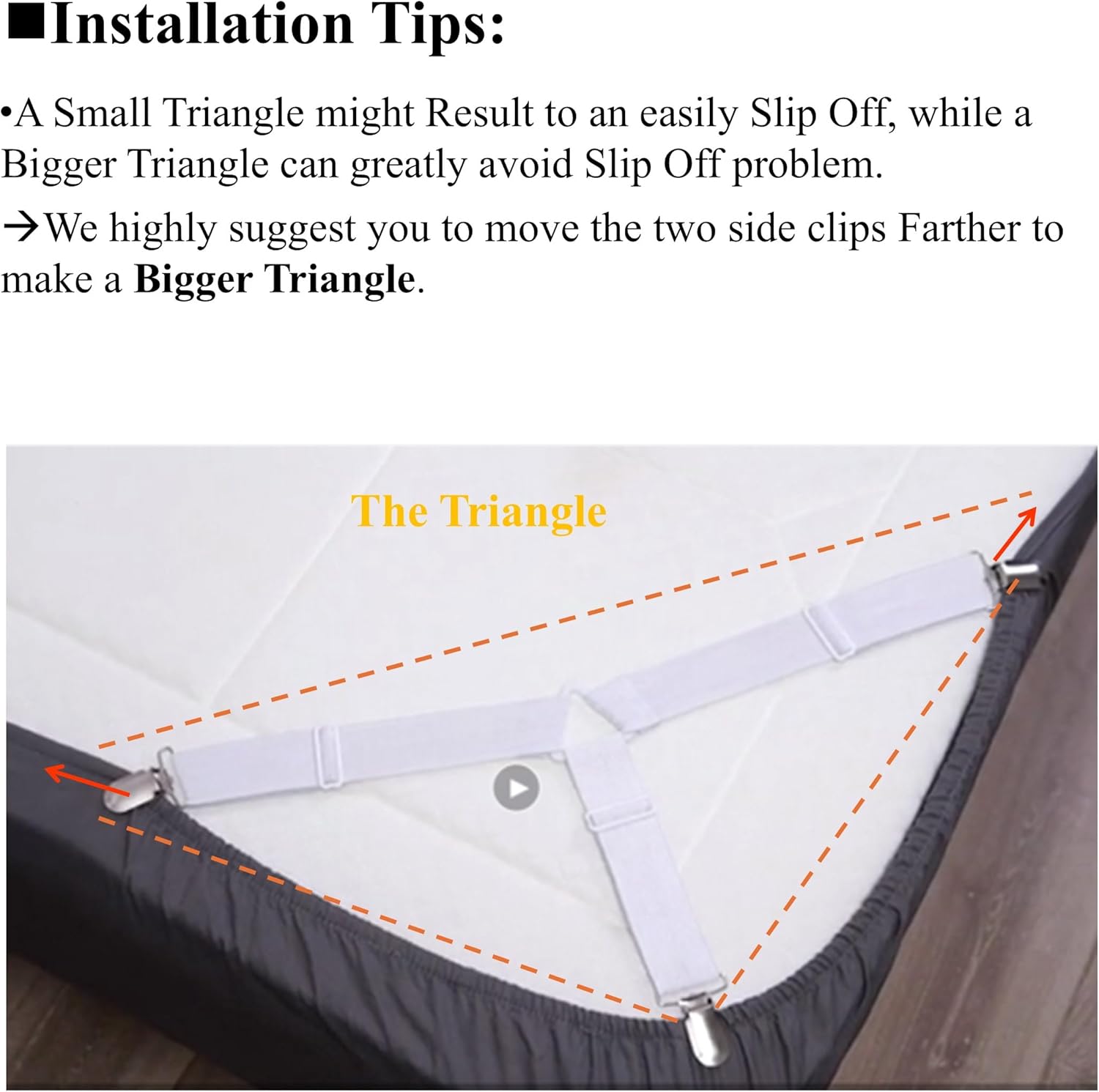 Bed Sheet Fasteners, Adjustable Mattress Suspenders, Mattress Cover Straps, Bed Corner Holder and Keepers and the Bed Sheet Grippers Clips (Triangle White Set of 4) - Image 7