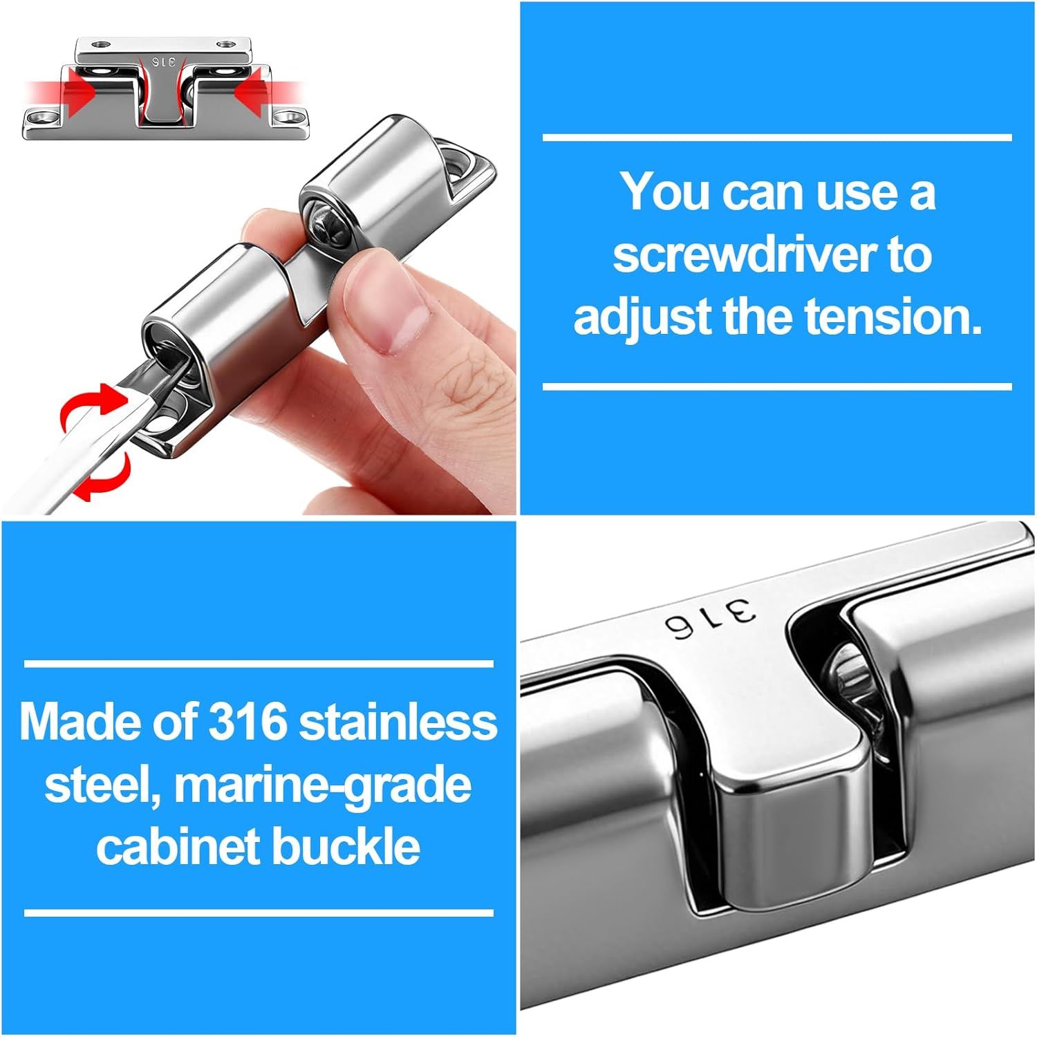 2 Pack Marine Grade 316 Stainless Steel Cabinet Tension Catch 70 mm Double Ball Tension Roller Catch Latch for Ship Hardware, Deck Installation, Cabinet, Closet & Furniture Door - Image 3