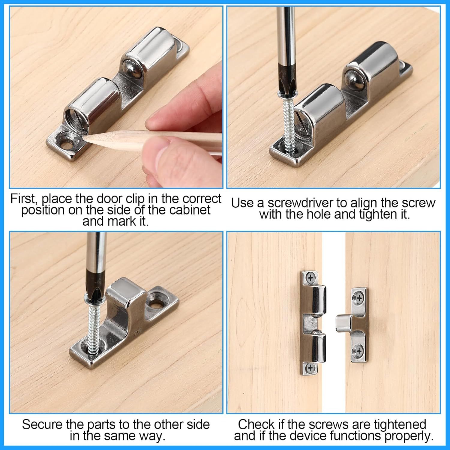 2 Pack Marine Grade 316 Stainless Steel Cabinet Tension Catch 70 mm Double Ball Tension Roller Catch Latch for Ship Hardware, Deck Installation, Cabinet, Closet & Furniture Door - Image 4