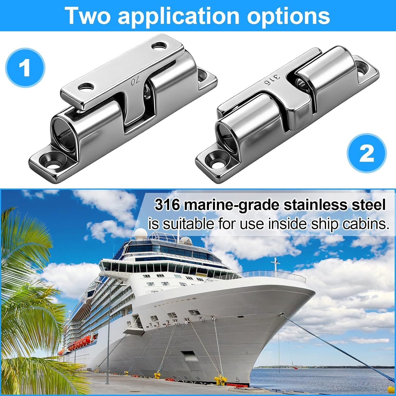 2 Pack Marine Grade 316 Stainless Steel Cabinet Tension Catch 70 mm Double Ball Tension Roller Catch Latch for Ship Hardware, Deck Installation, Cabinet, Closet & Furniture Door - Image 5