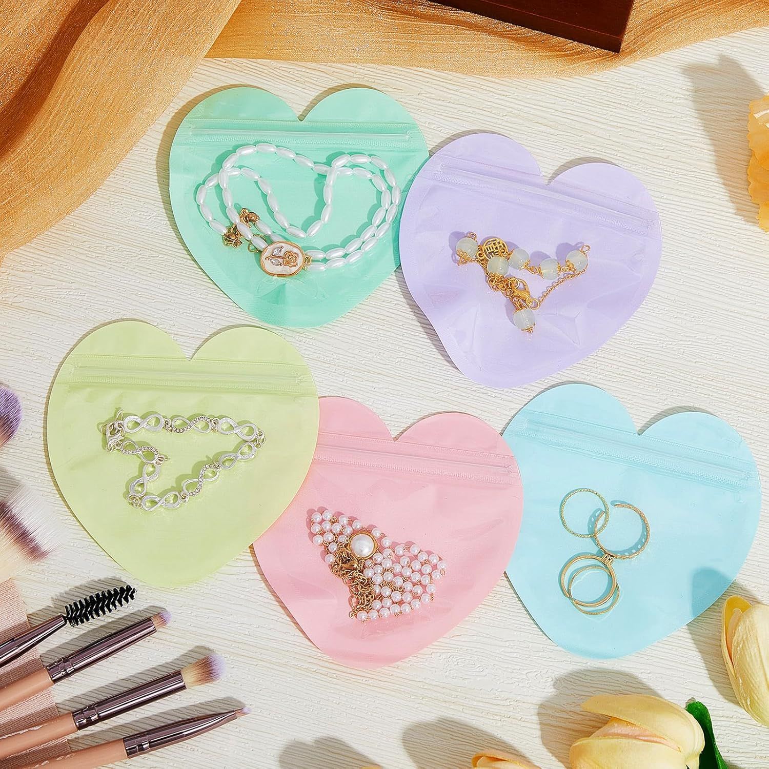 300 Pcs Heart Shaped Jewelry Bags 3.9 x 3.9 Inch Jewelry Packaging for Small Business Zip with Top Lock Baggies Cute Packaging Supplies for Necklace Earring Bracelets Sample(Mixed Color,Heart Shaped) - Image 4