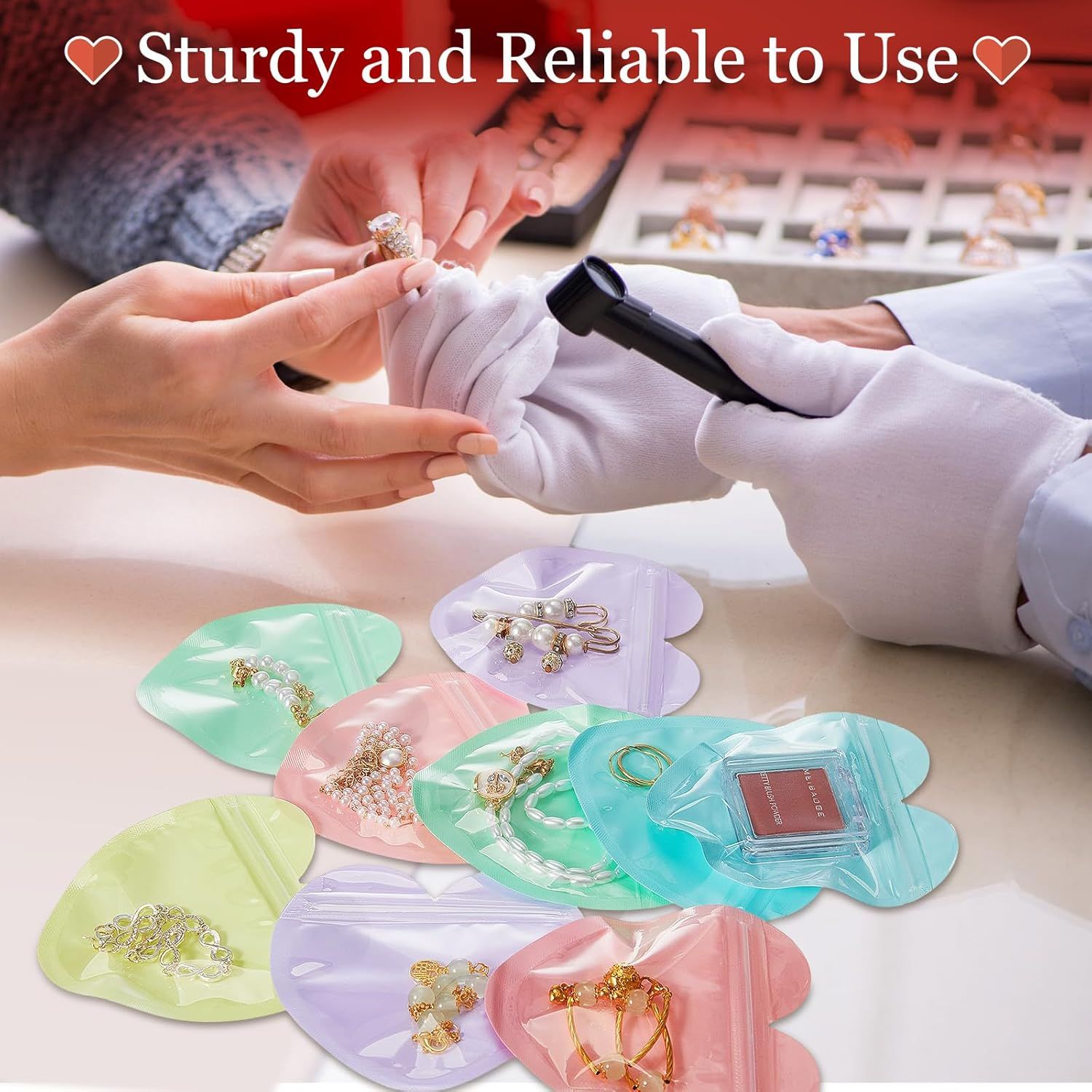 300 Pcs Heart Shaped Jewelry Bags 3.9 x 3.9 Inch Jewelry Packaging for Small Business Zip with Top Lock Baggies Cute Packaging Supplies for Necklace Earring Bracelets Sample(Mixed Color,Heart Shaped) - Image 7
