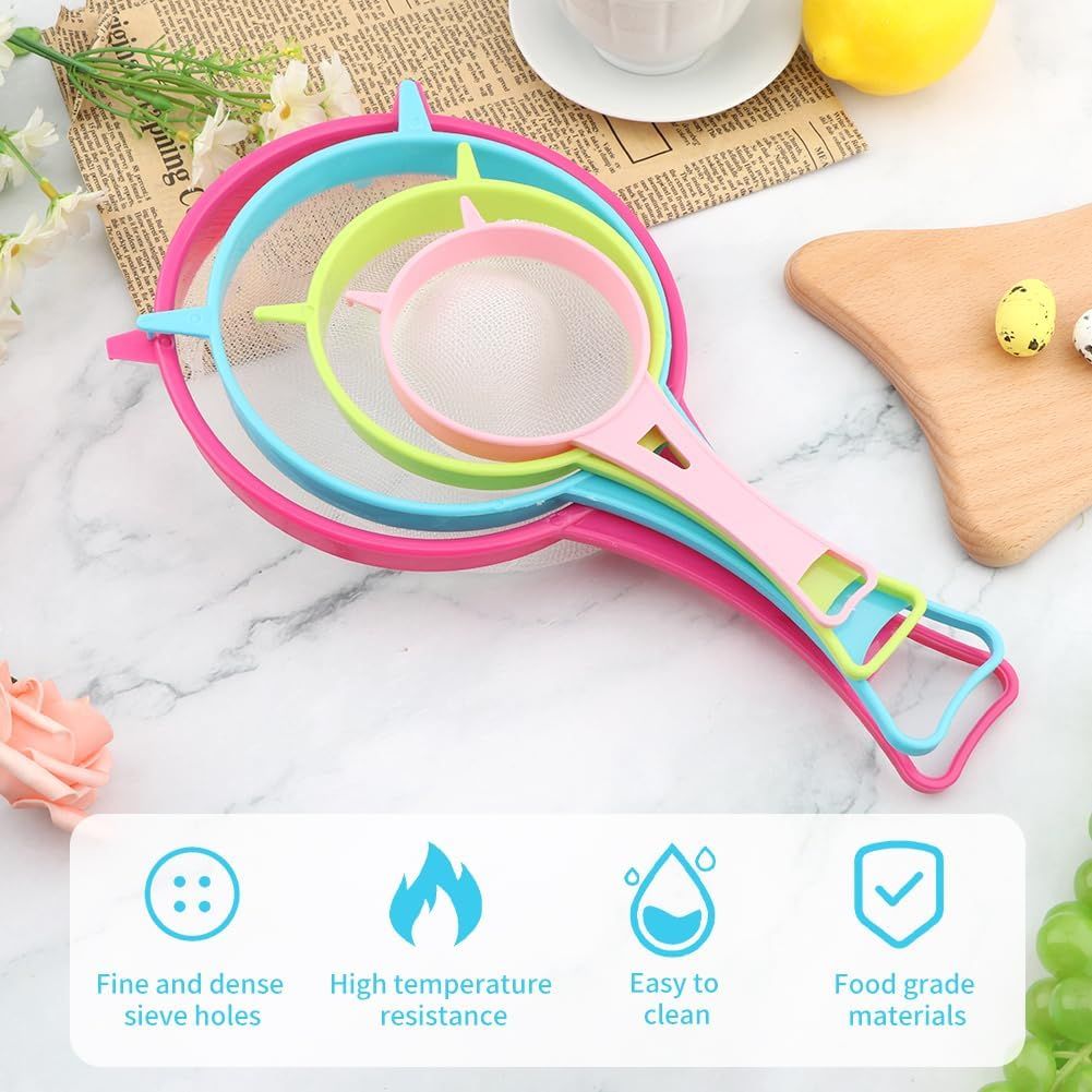 4Pcs Fine Mesh Strainer Set, Solid-Liquid Separator Gadget, Plastic Flour Colander with Non Slip Handles, Kitchen Tools for Yogurt Baking Tea Coffee Juice Pasta(4 Size) - Image 6