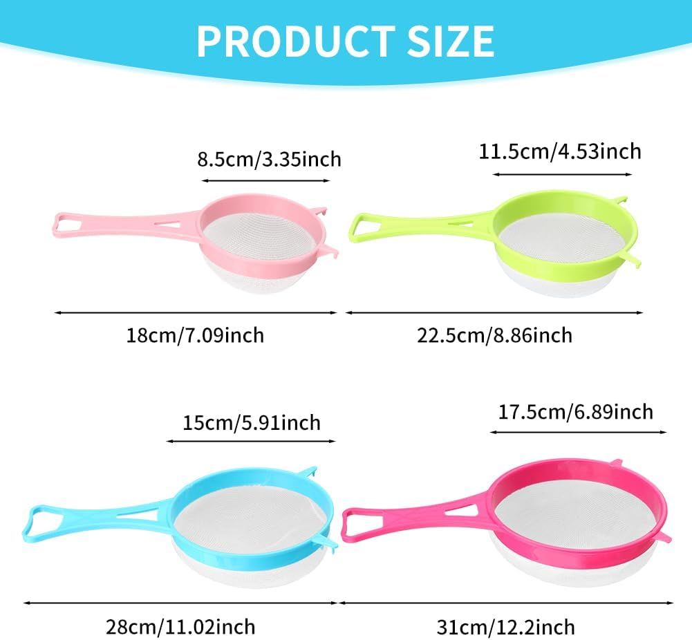 4Pcs Fine Mesh Strainer Set, Solid-Liquid Separator Gadget, Plastic Flour Colander with Non Slip Handles, Kitchen Tools for Yogurt Baking Tea Coffee Juice Pasta(4 Size) - Image 7