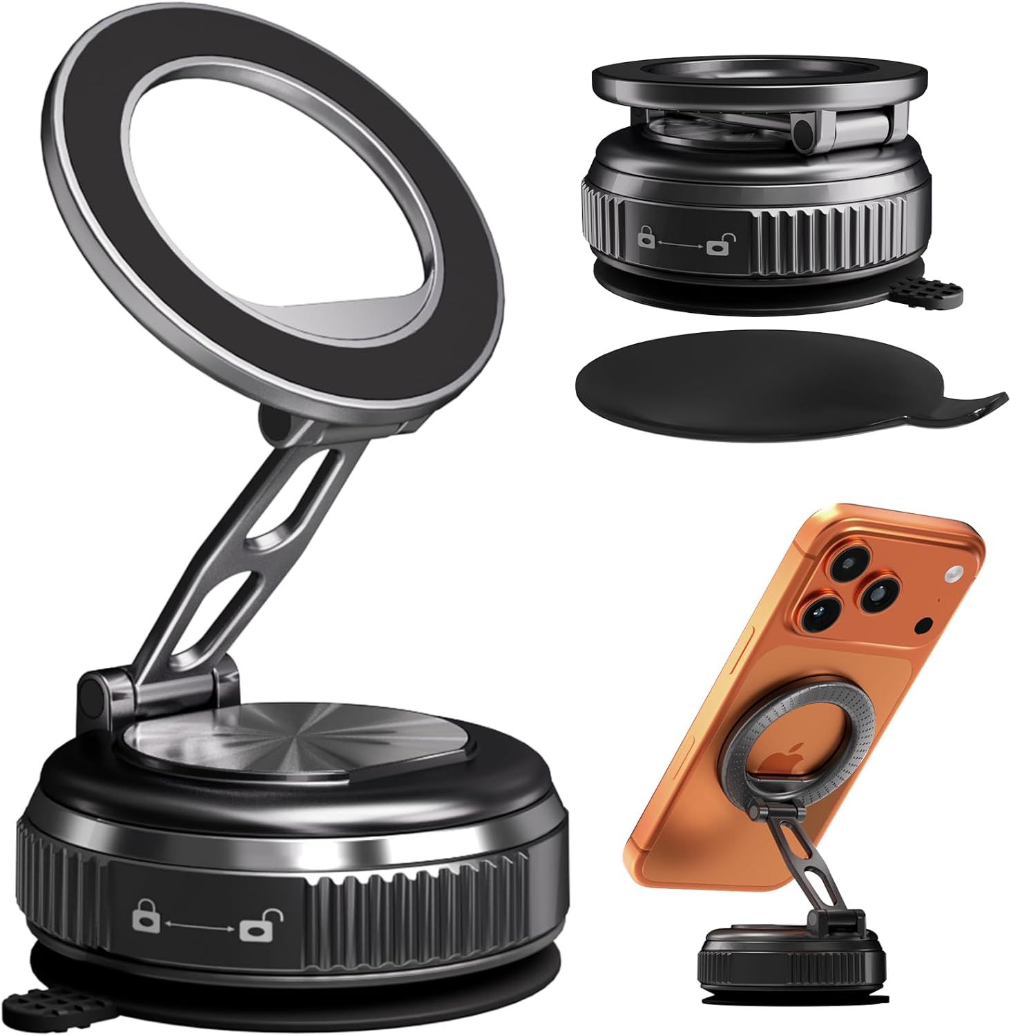 Car Phone Holder for Magsafe, 360° Adjustable Foldable Car Mount [108LBS Strongest Suction & 2800gf Magnetic] Portable for Car/Gym/Mirror Mount/Daily Stand for iPhone and All Smartphones, Black - Image 1
