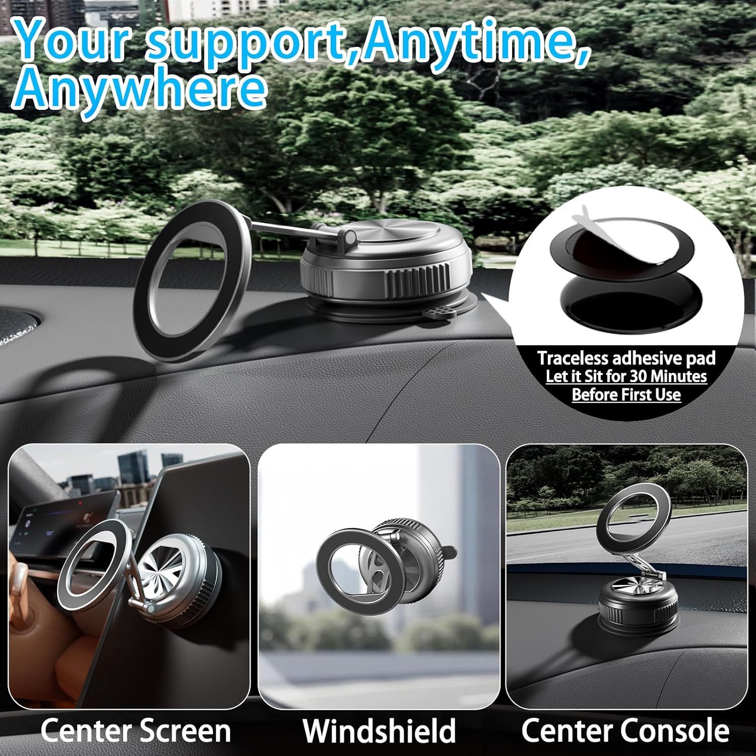 Car Phone Holder for Magsafe, 360° Adjustable Foldable Car Mount [108LBS Strongest Suction & 2800gf Magnetic] Portable for Car/Gym/Mirror Mount/Daily Stand for iPhone and All Smartphones, Black - Image 2