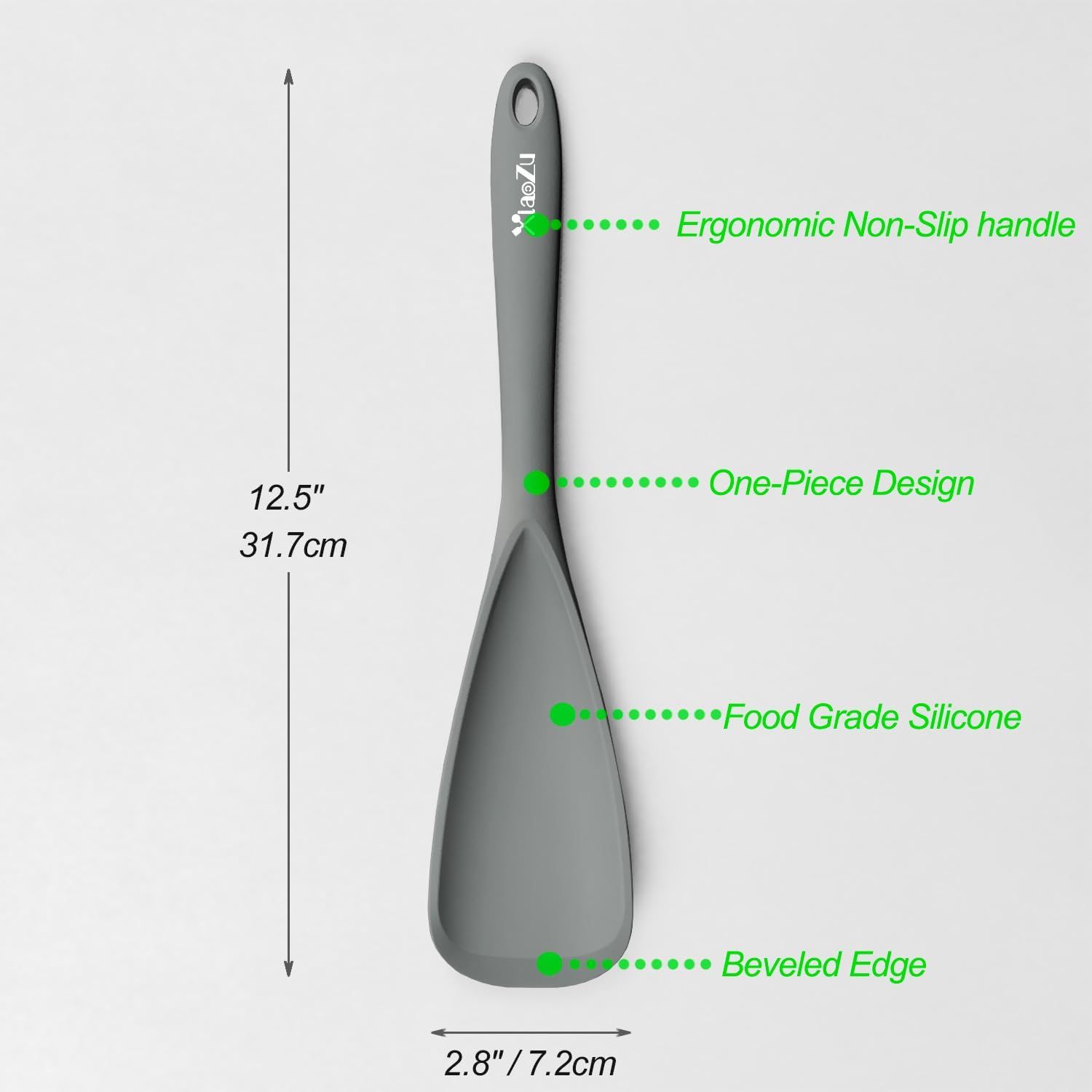 Silicone Spatula Spoon, Great for Both Cooking and Serving Durable BPA-Free Matte Black Silicone, Seamless Design, Safe for Nonstick Cooking Surfaces, 2-Pcs, Gray - Image 2
