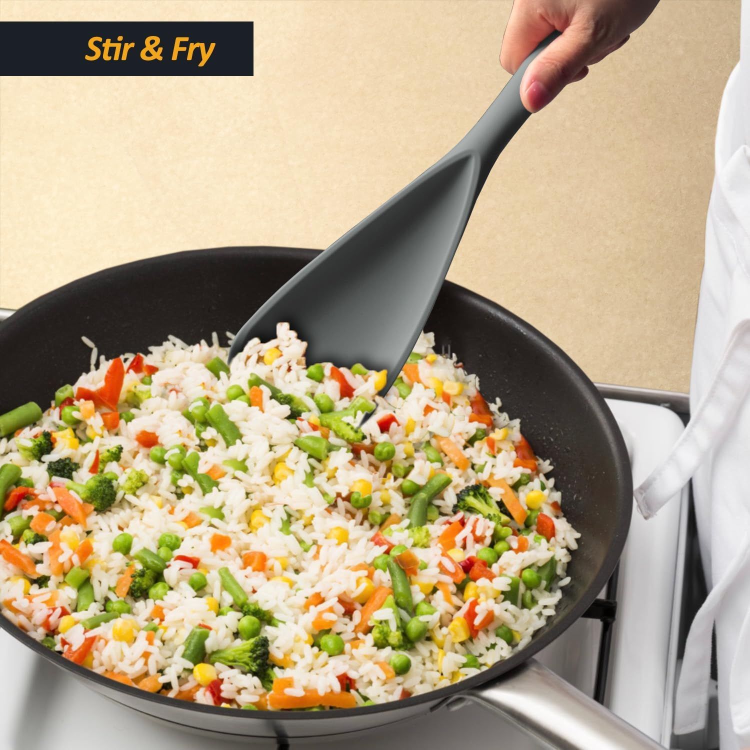 Silicone Spatula Spoon, Great for Both Cooking and Serving Durable BPA-Free Matte Black Silicone, Seamless Design, Safe for Nonstick Cooking Surfaces, 2-Pcs, Gray - Image 5