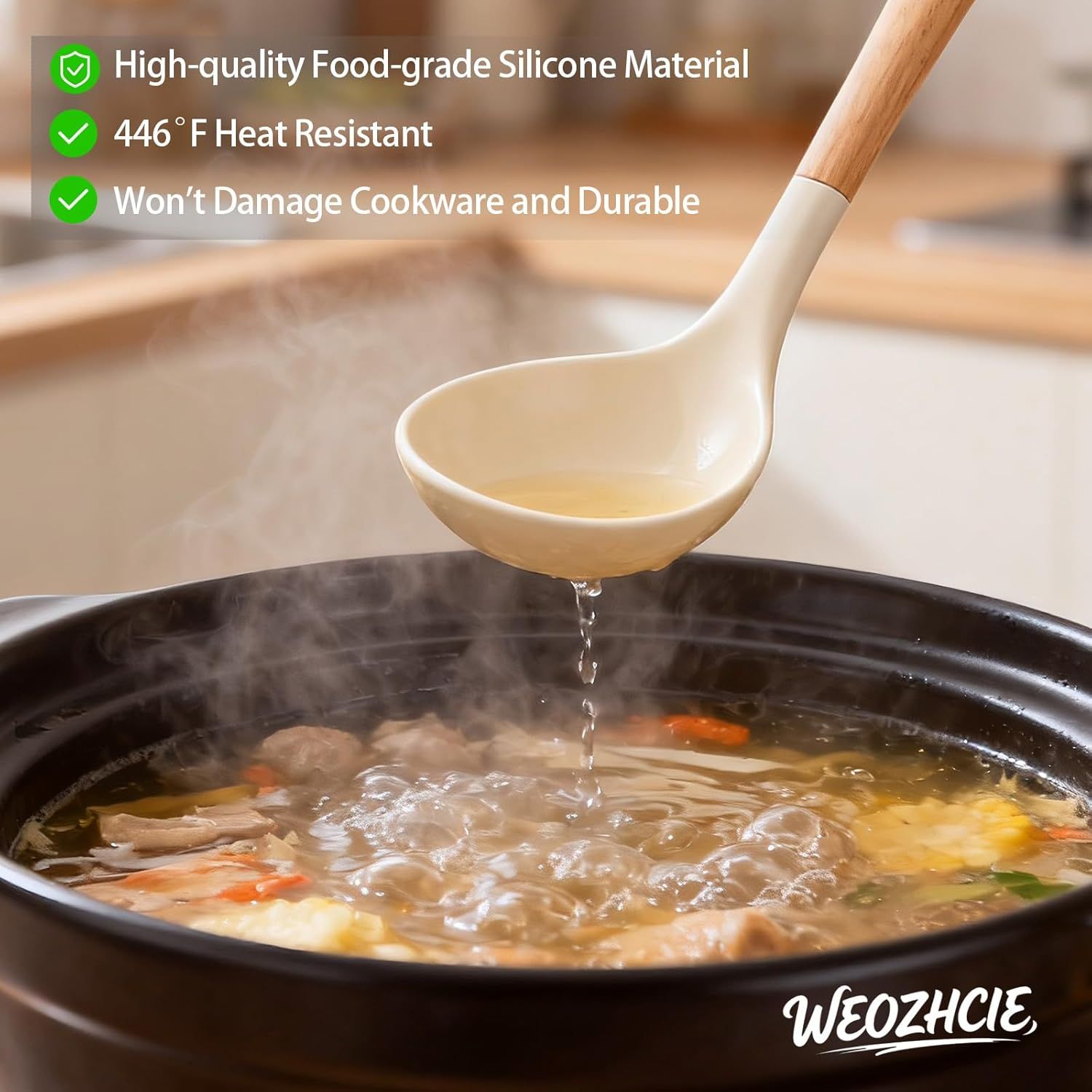 Silicone Cooking Utensil Set,12 PCS Cooking Cookware Kitchen Utensils Set for Cooking, Nonstick 446°F Heat-Resistant Cookware Kitchen Tools of Spoon,Brush,Whisk,Spatula,Turner Tongs (Khaki) - Image 4