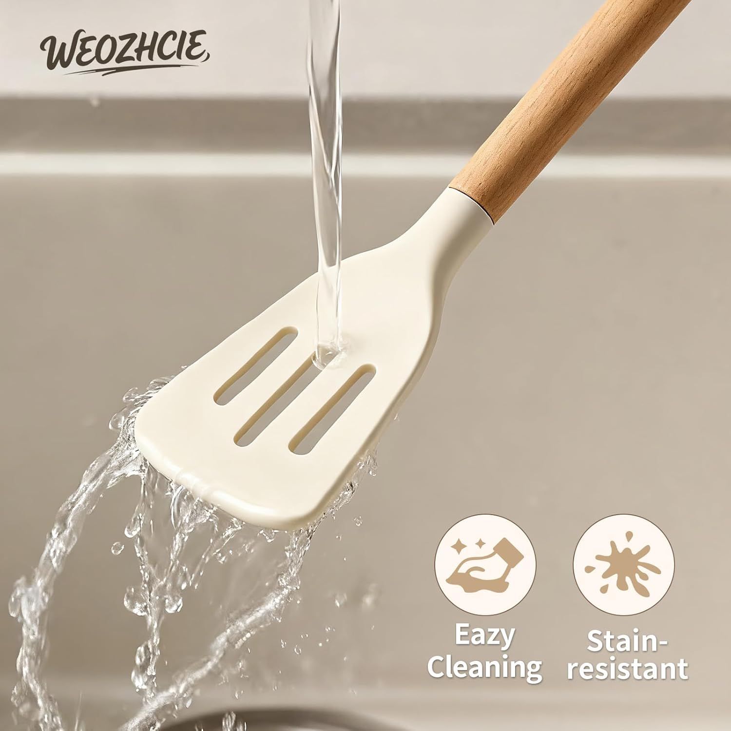 Silicone Cooking Utensil Set,12 PCS Cooking Cookware Kitchen Utensils Set for Cooking, Nonstick 446°F Heat-Resistant Cookware Kitchen Tools of Spoon,Brush,Whisk,Spatula,Turner Tongs (Khaki) - Image 5