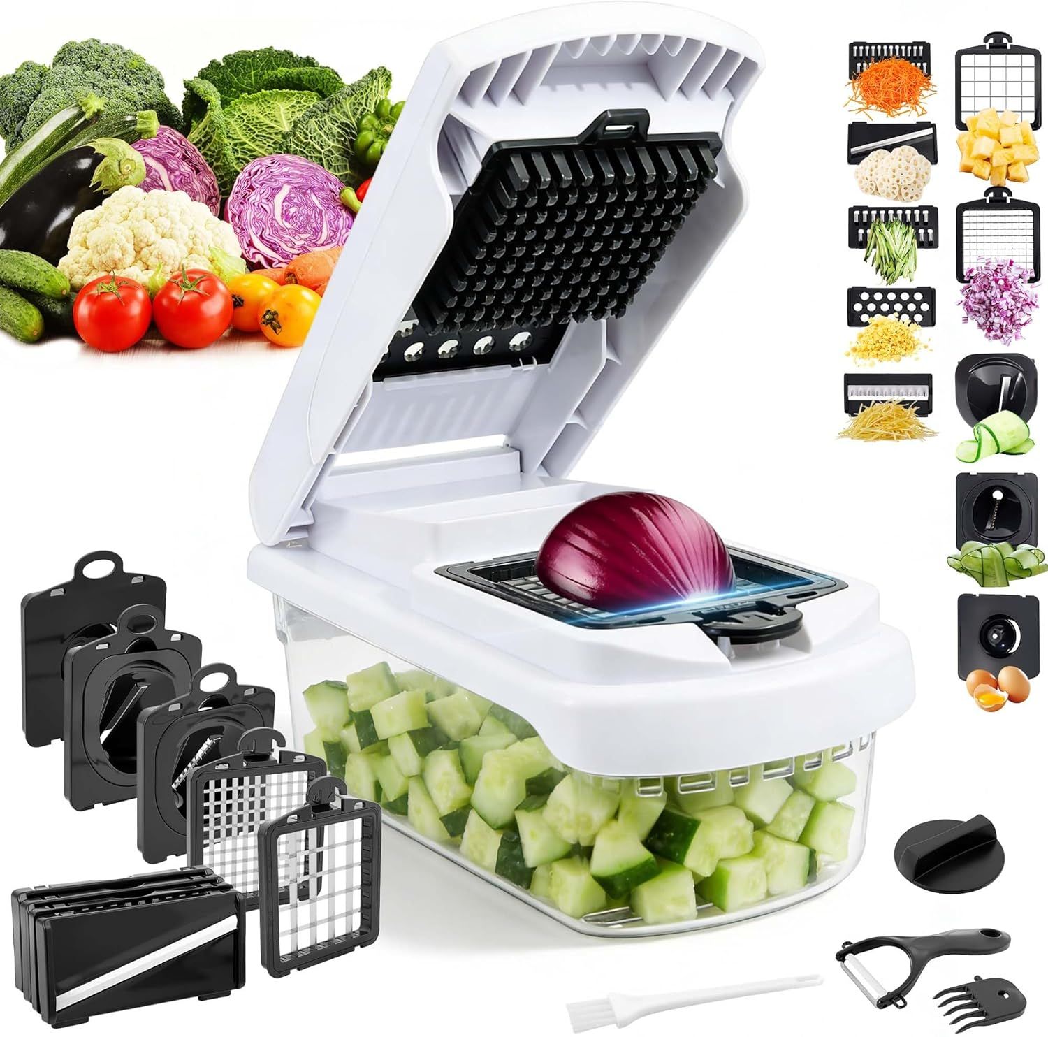 18-in-1 Vegetable Chopper Mandoline Slicer for Kitchen, Food Chopper with Container, Veggie Cutter, Onion Mincer Tomato Dicer, Fruit Slicer Spiralizer, Cheese Grater, Kitchen Gadgets House Essentials - Image 1