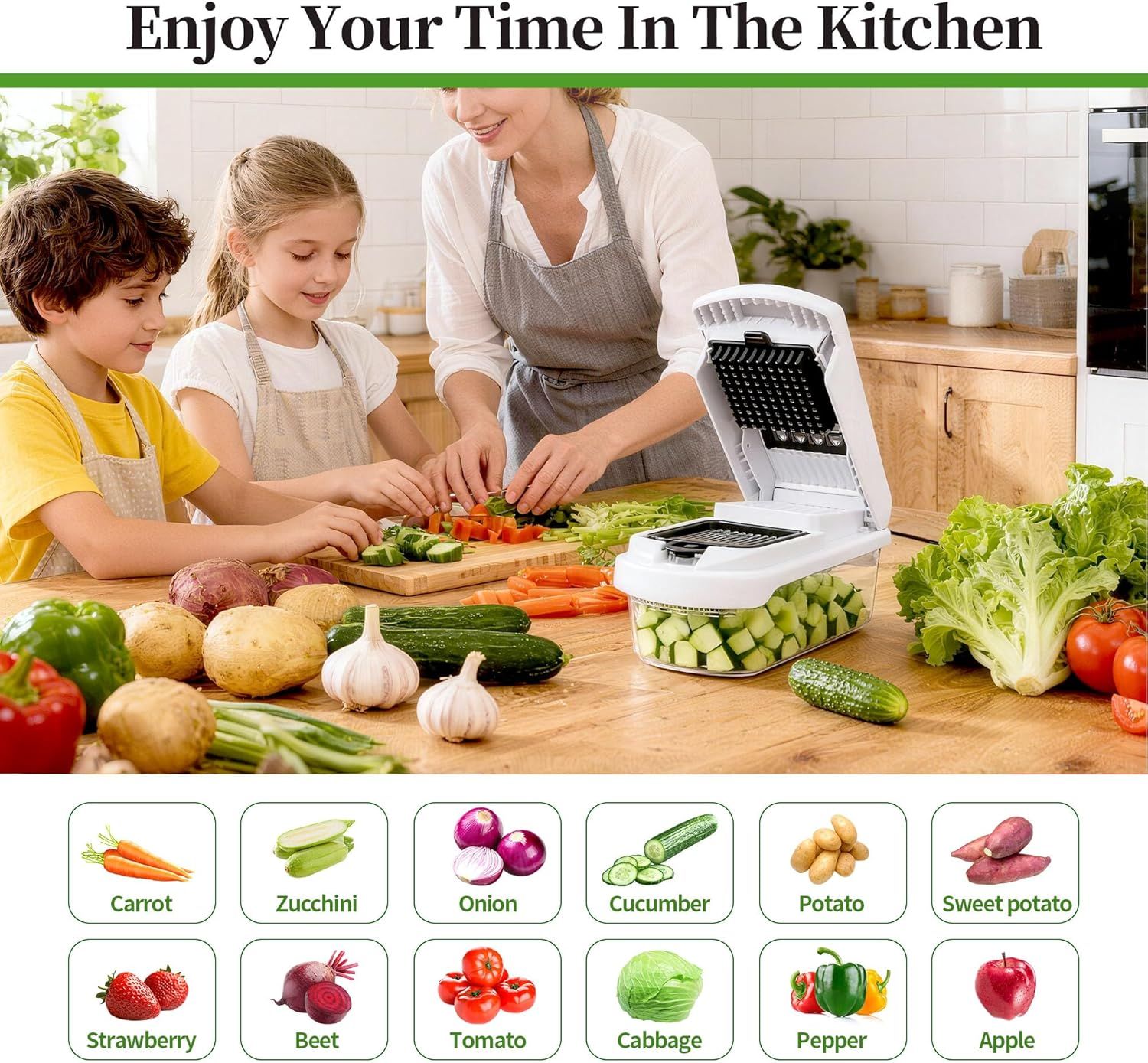 18-in-1 Vegetable Chopper Mandoline Slicer for Kitchen, Food Chopper with Container, Veggie Cutter, Onion Mincer Tomato Dicer, Fruit Slicer Spiralizer, Cheese Grater, Kitchen Gadgets House Essentials - Image 2