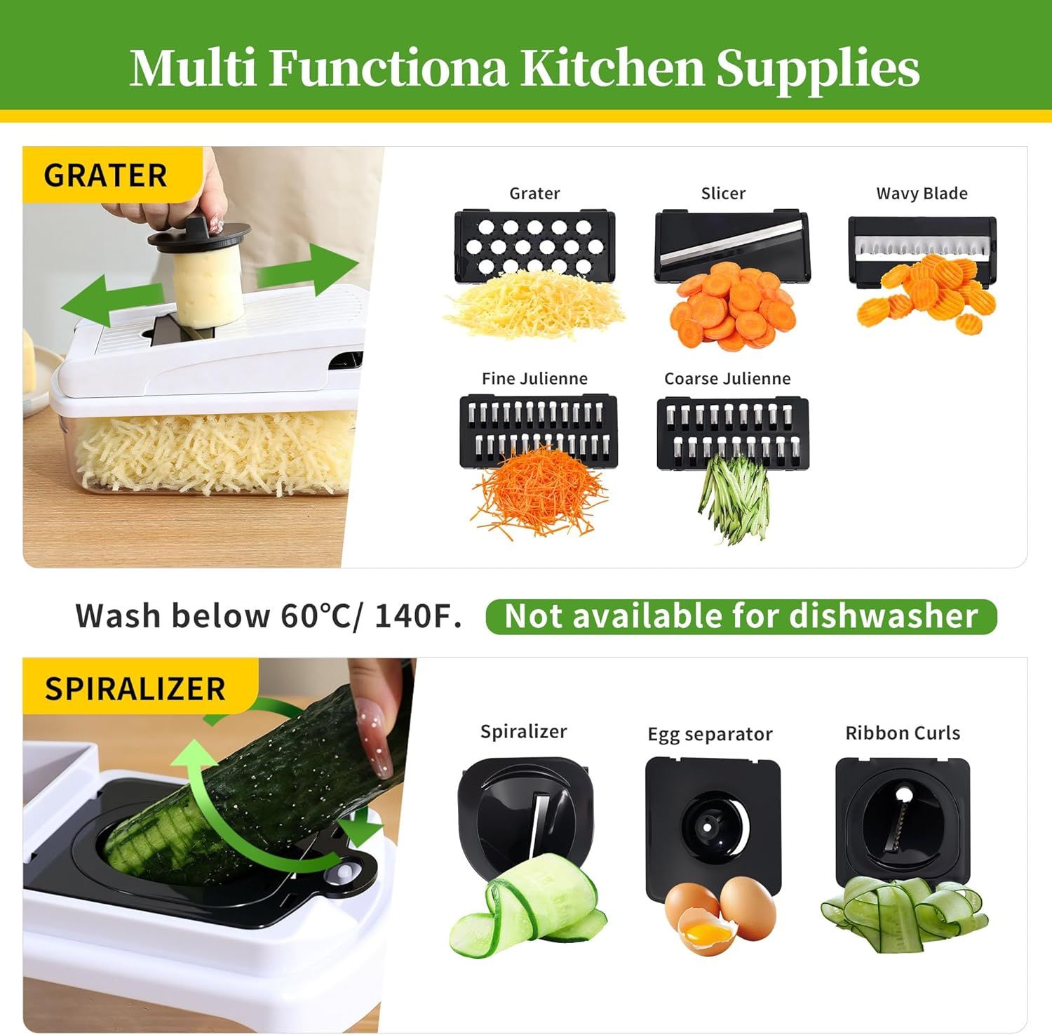 18-in-1 Vegetable Chopper Mandoline Slicer for Kitchen, Food Chopper with Container, Veggie Cutter, Onion Mincer Tomato Dicer, Fruit Slicer Spiralizer, Cheese Grater, Kitchen Gadgets House Essentials - Image 4