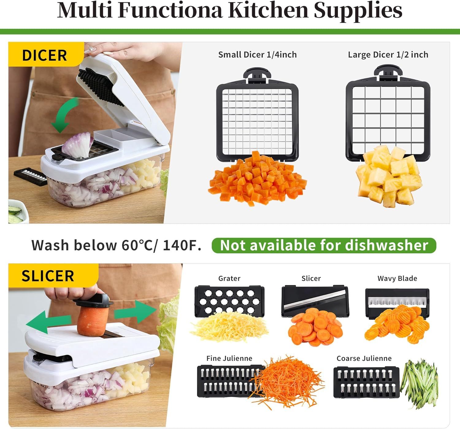 18-in-1 Vegetable Chopper Mandoline Slicer for Kitchen, Food Chopper with Container, Veggie Cutter, Onion Mincer Tomato Dicer, Fruit Slicer Spiralizer, Cheese Grater, Kitchen Gadgets House Essentials - Image 5
