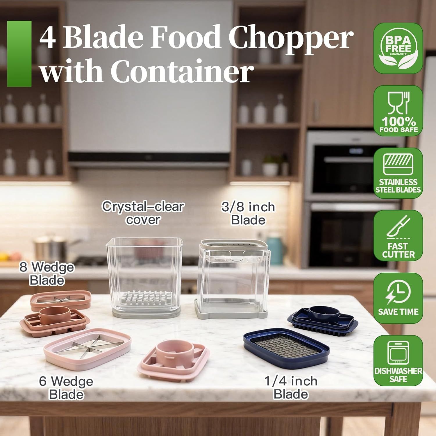 4-In-1 French Fry Cutter for Potatoes, Apple Slicer, Chopper Vegetable Cutter - Dicer Chopper for Carrots, Cucumbers, Onion, Tomato (Gray 4-in-1 French Fry Cutter) - Image 3