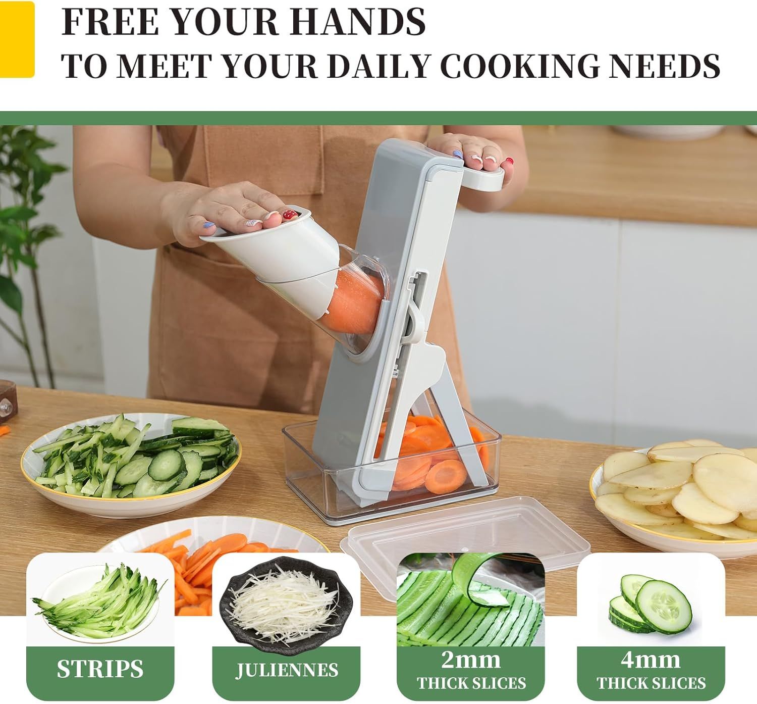 Safe Mandoline Slicer for Kitchen, 4-In-1 Chopper Vegetable Cutter, Mandolin Julienne Slicers for Fruits and Vegetables, Potato Cutter for Fries, Kitchen Gadgets and House Essentials - Image 6