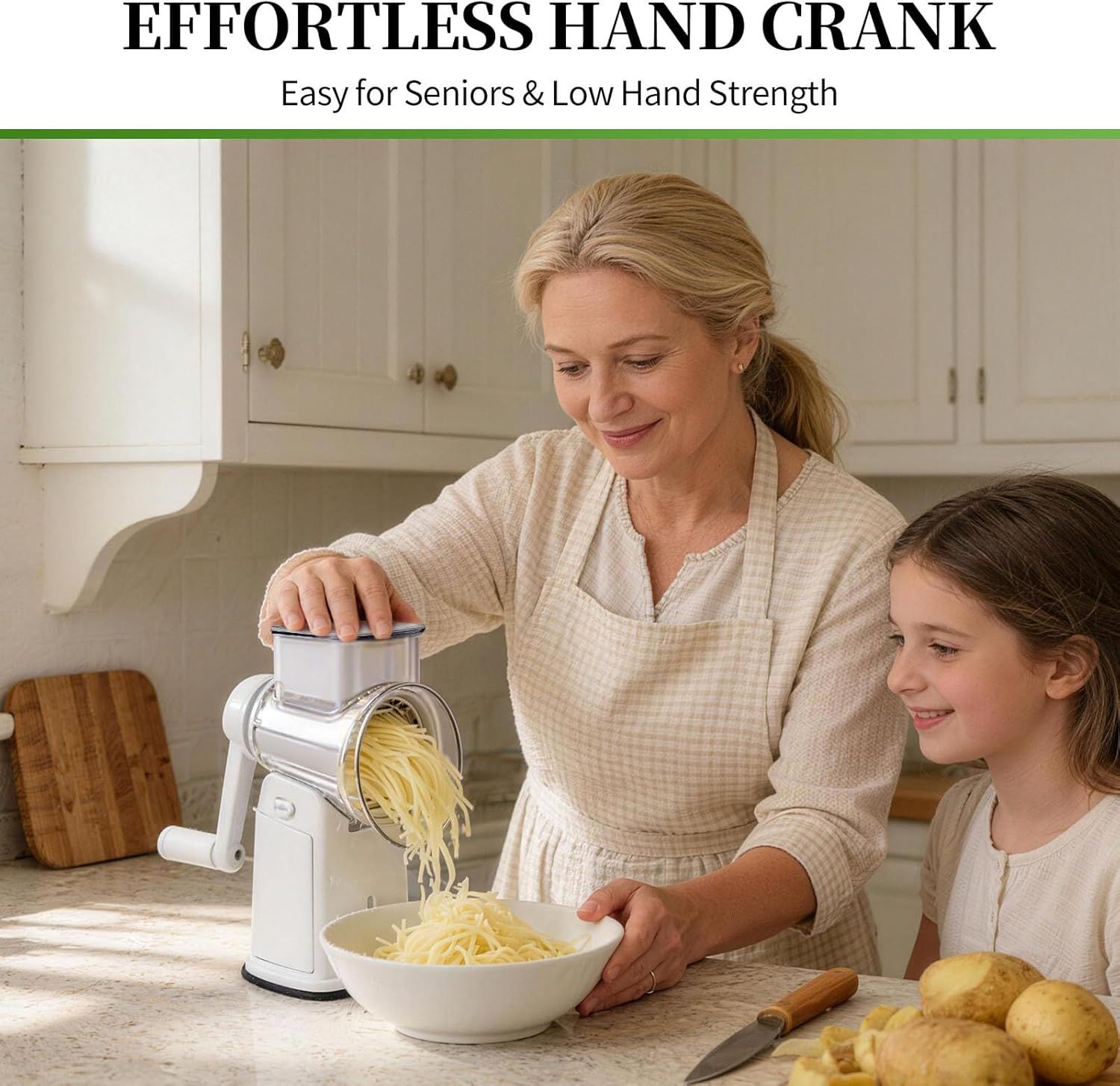 Rotary Cheese Grater Hand Crank - Cheese Shredder with 5 Blades & Storage Room, Easy to Clean, Stable Suction, Labor-Saving Handle, Rotary Grater Slicer for Fruit, Vegetables, Nuts, Chocolate - Image 2