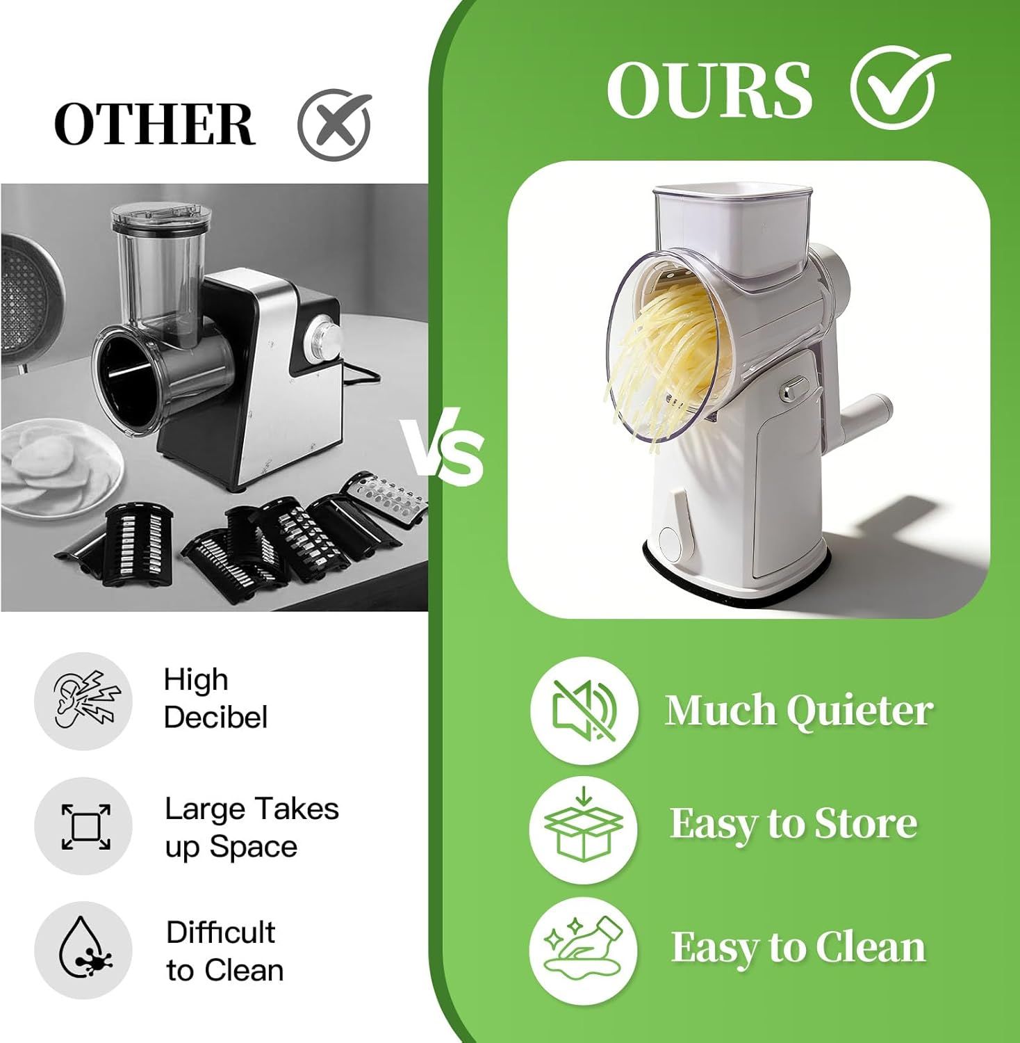Rotary Cheese Grater Hand Crank - Cheese Shredder with 5 Blades & Storage Room, Easy to Clean, Stable Suction, Labor-Saving Handle, Rotary Grater Slicer for Fruit, Vegetables, Nuts, Chocolate - Image 5