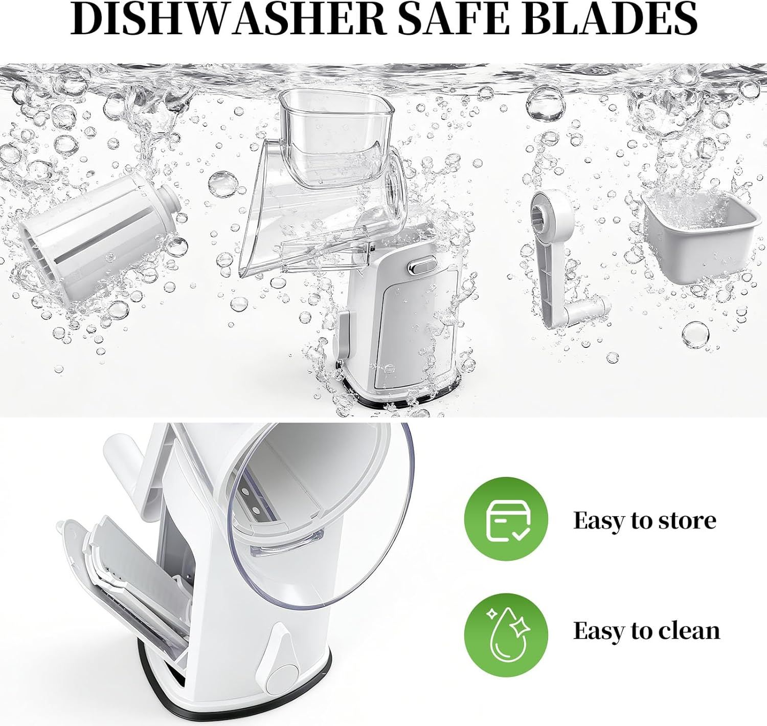 Rotary Cheese Grater Hand Crank - Cheese Shredder with 5 Blades & Storage Room, Easy to Clean, Stable Suction, Labor-Saving Handle, Rotary Grater Slicer for Fruit, Vegetables, Nuts, Chocolate - Image 6