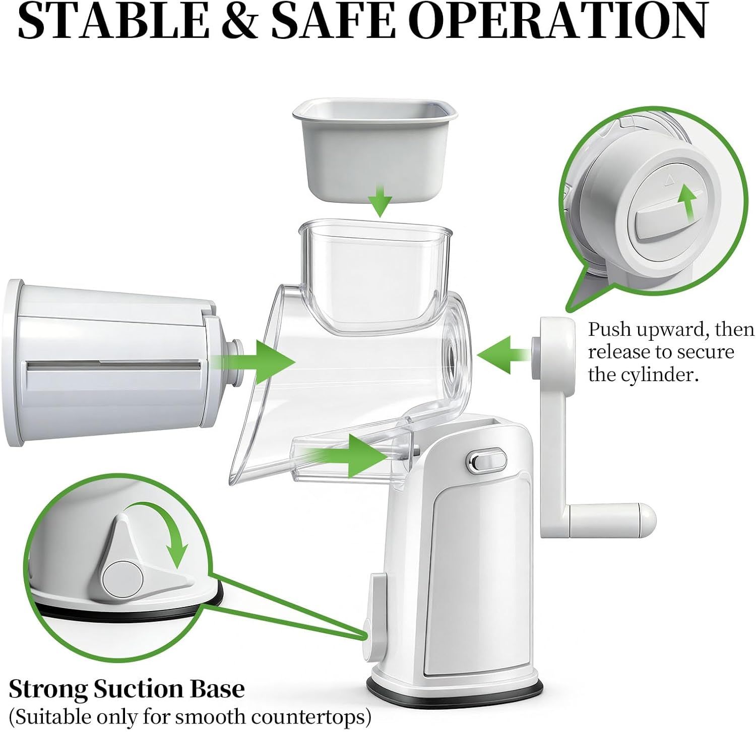 Rotary Cheese Grater Hand Crank - Cheese Shredder with 5 Blades & Storage Room, Easy to Clean, Stable Suction, Labor-Saving Handle, Rotary Grater Slicer for Fruit, Vegetables, Nuts, Chocolate - Image 7