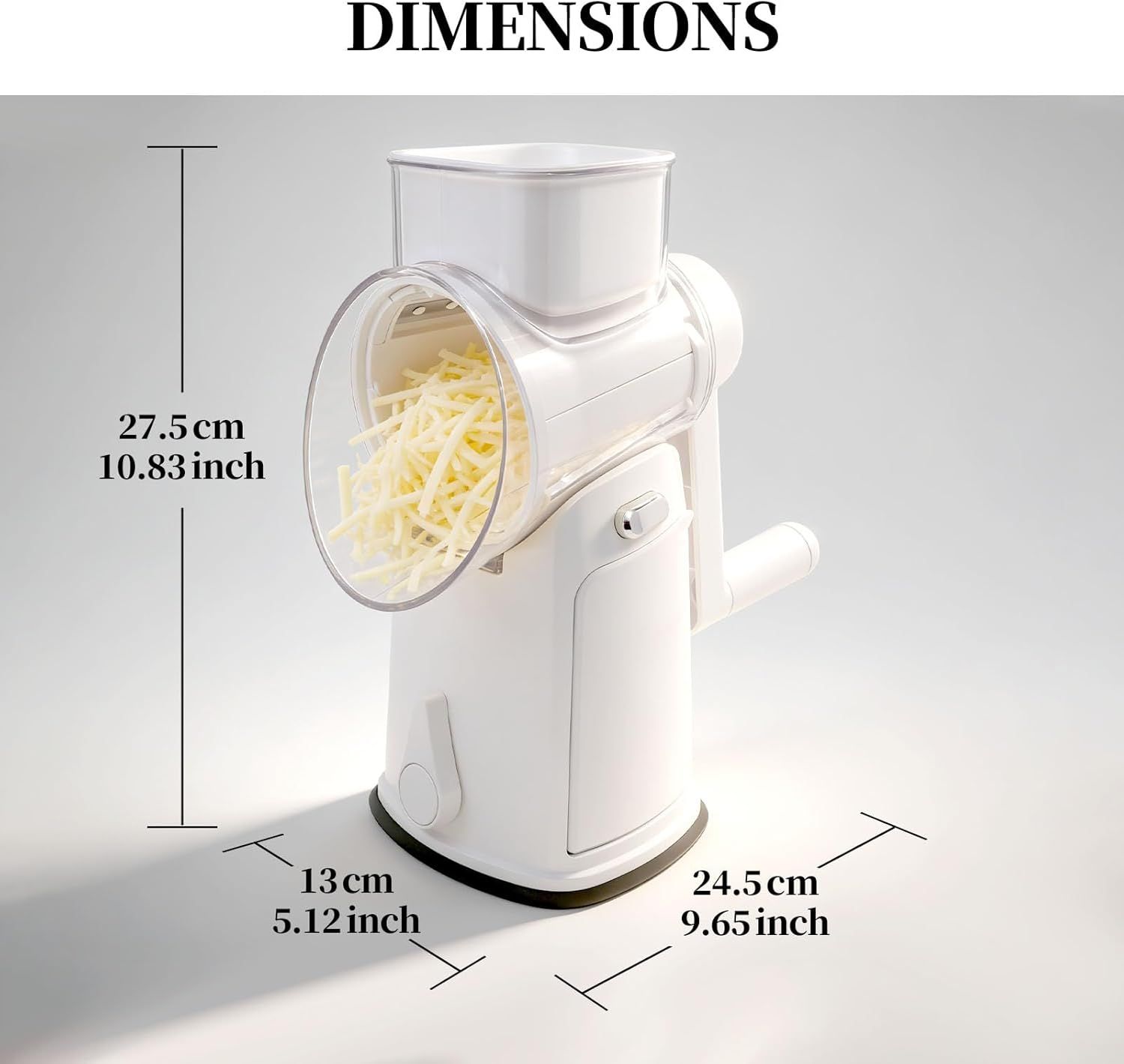 Rotary Cheese Grater Hand Crank - Cheese Shredder with 5 Blades & Storage Room, Easy to Clean, Stable Suction, Labor-Saving Handle, Rotary Grater Slicer for Fruit, Vegetables, Nuts, Chocolate - Image 8