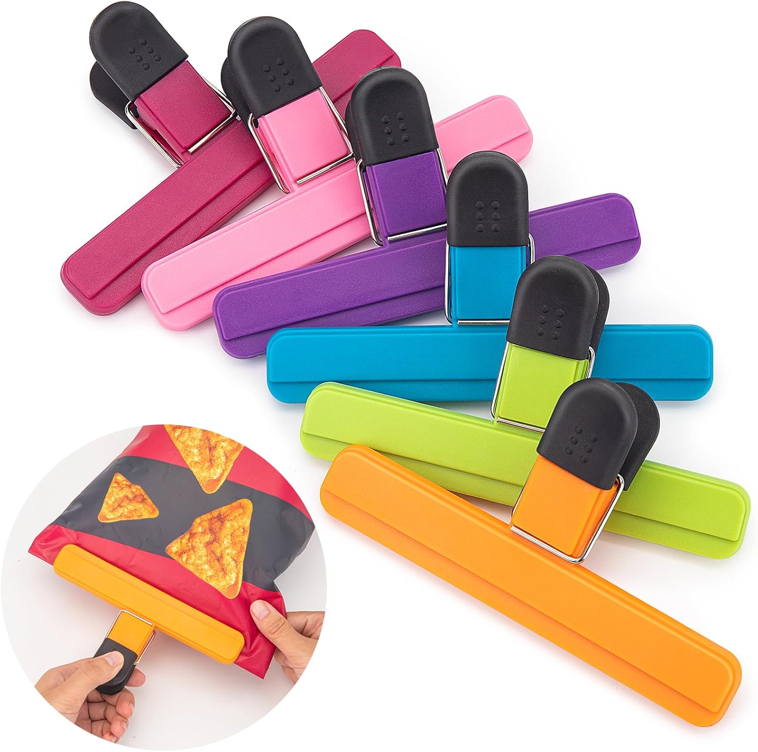 6 Pack Chip Bag Clips, Large Bags Clip for Food Storage, Snack Clips for Chips and Other Food Bags, Plastic Heavy Duty Sealing Clip for Home, Office and More(6 x 3.5 Inch) - Image 1