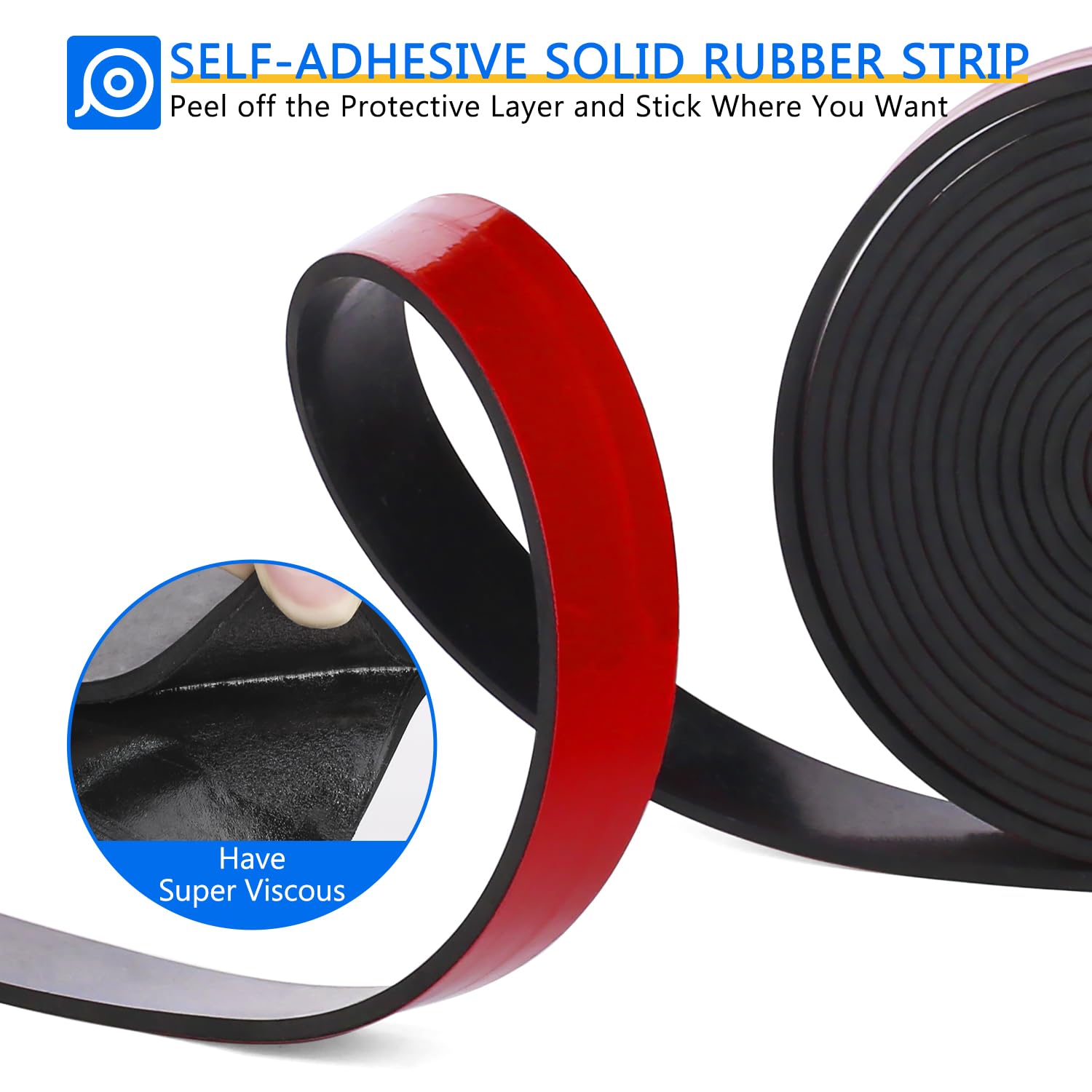 Adhesive Solid Rubber Strips, 1/2