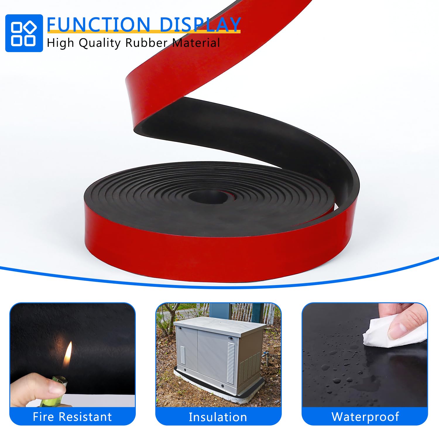 Adhesive Solid Rubber Strips, 1/2