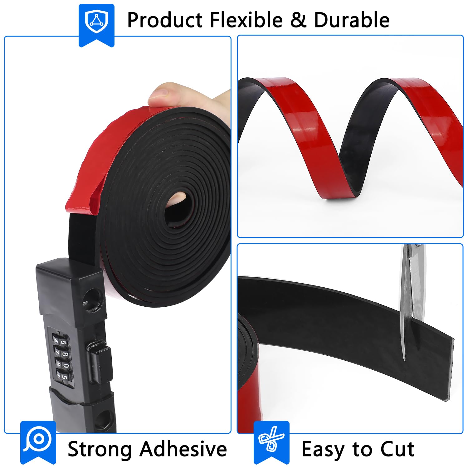 Adhesive Solid Rubber Strips, 1/2