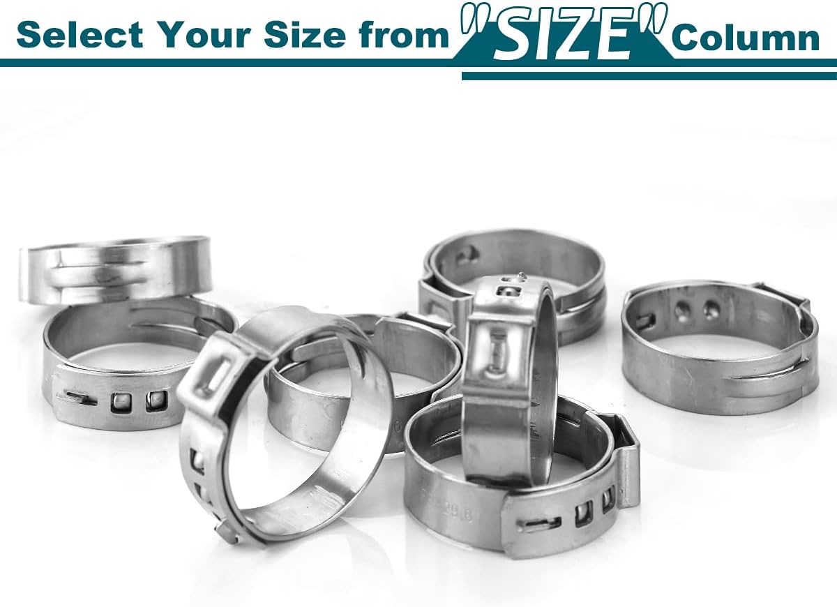 50 Pack 1/2 Inch PEX Cinch Clamps, Stainless Steel Rings Pinch Clamps for PEX Tubing Pipe Fitting Connections (1/2 Inch) - Image 3