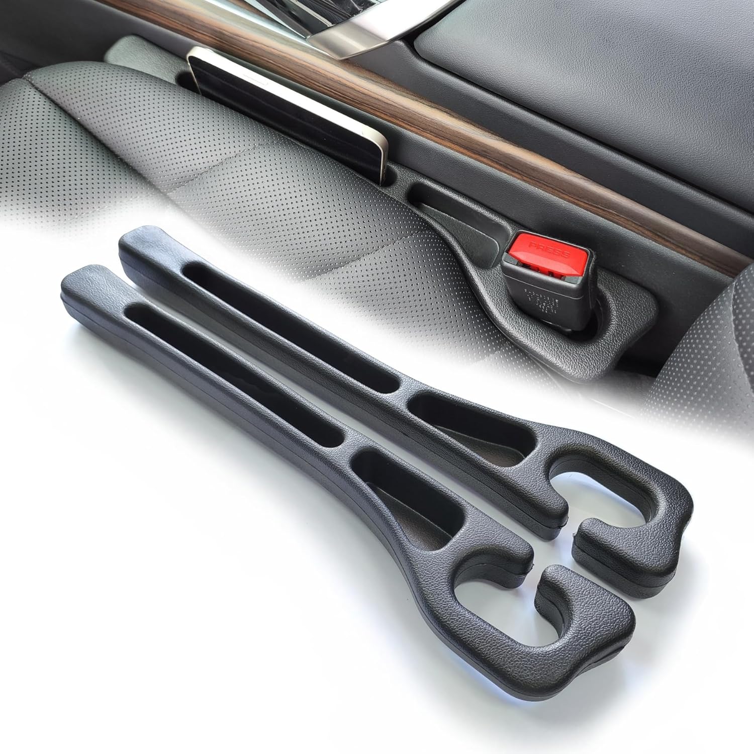 2 Pack No Drop Car Seat Gap Filler Guard, Stopper/Catcher to Fill The Gap Between Seat and Console Black Car Crevice Inbetween Blocker Plug Space Pad YMT-A03 - Image 1