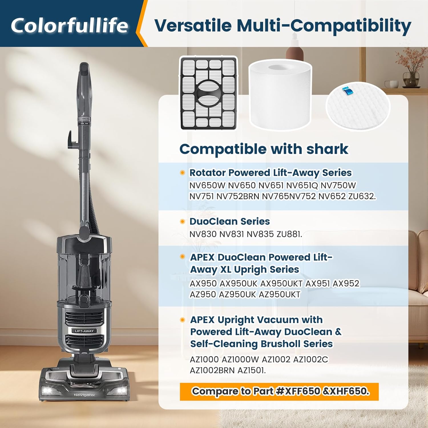 NV752, AZ1002 Filters for Shark Rotator Powered Lift-Away Vacuum NV650, NV650W, NV651, NV652, NV750W, NV751, NV752 NV831, NV835, AX950, AX951, AX952, ZU632, AZ1000W, AZ1002, AZ1002BRN, XFF650 & XHF650 - Image 3