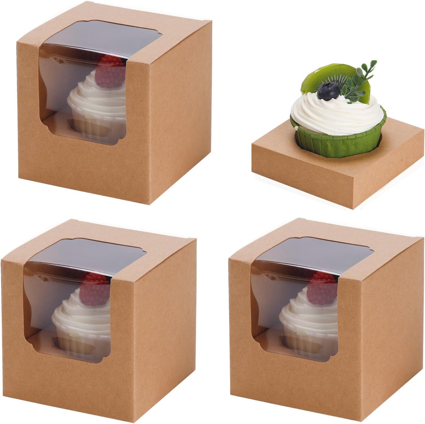 50 Pcs Cupcake Boxes Individual Cupcake Containers Pre-Assembled Single Cupcake Boxes 3.5