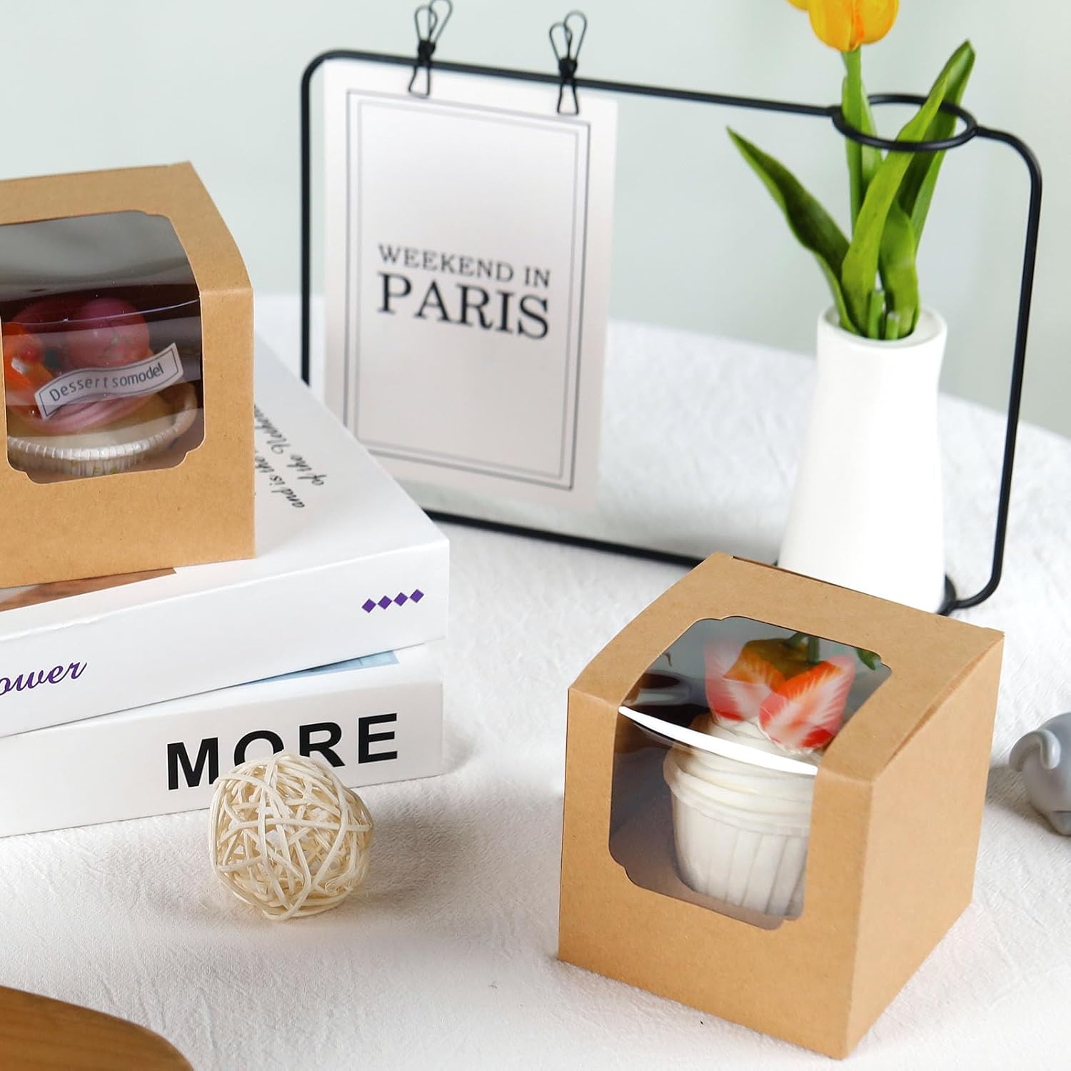 50 Pcs Cupcake Boxes Individual Cupcake Containers Pre-Assembled Single Cupcake Boxes 3.5