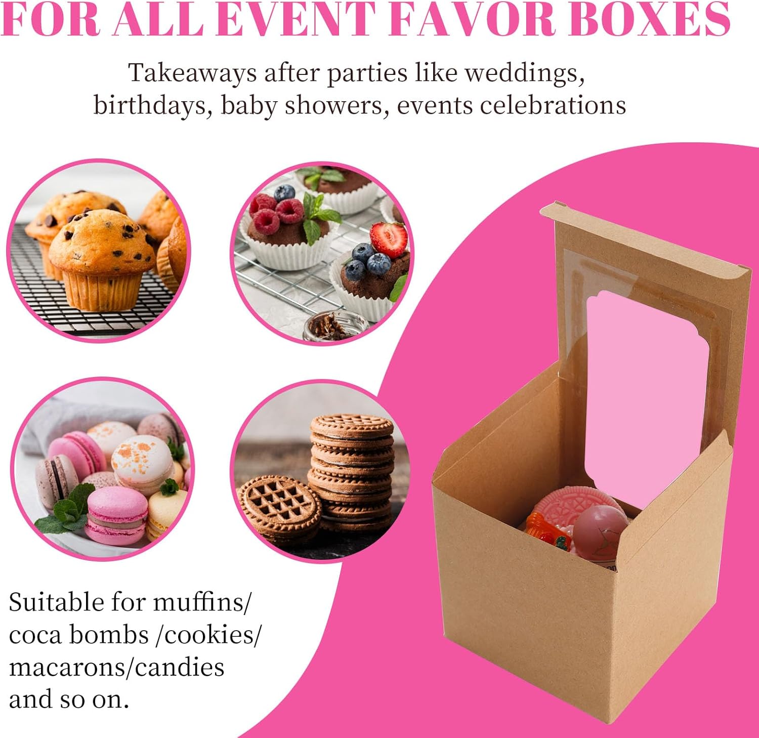 50 Pcs Cupcake Boxes Individual Cupcake Containers Pre-Assembled Single Cupcake Boxes 3.5