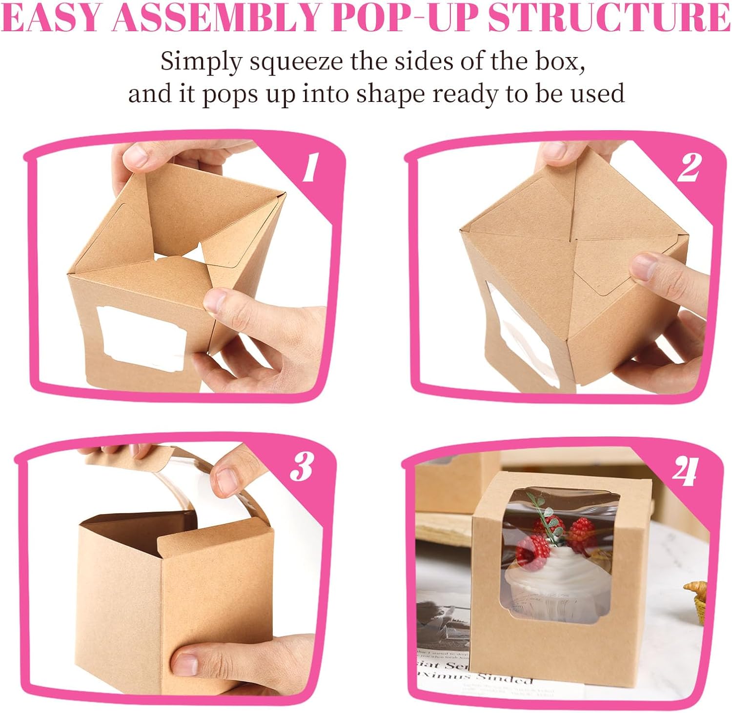 50 Pcs Cupcake Boxes Individual Cupcake Containers Pre-Assembled Single Cupcake Boxes 3.5