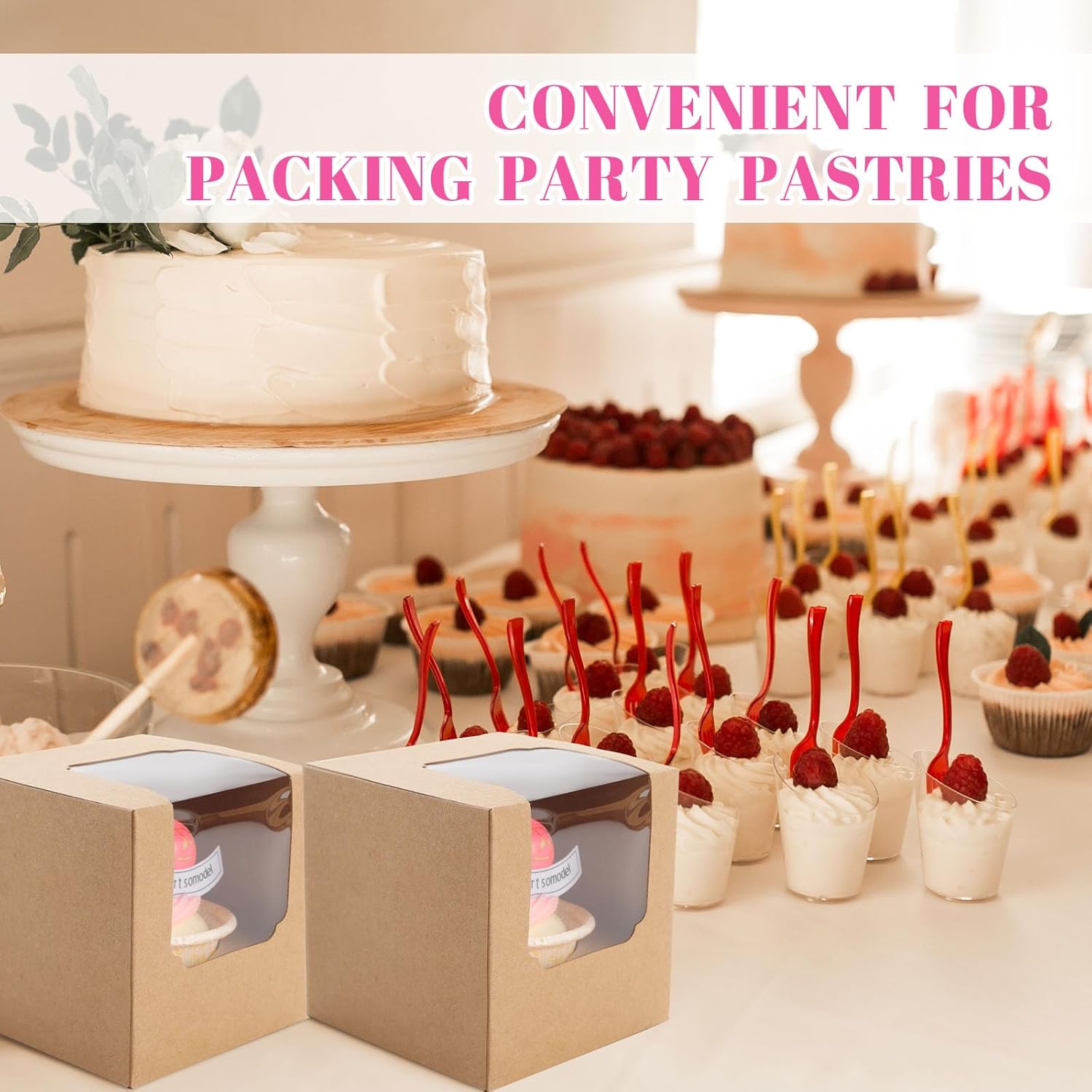 50 Pcs Cupcake Boxes Individual Cupcake Containers Pre-Assembled Single Cupcake Boxes 3.5