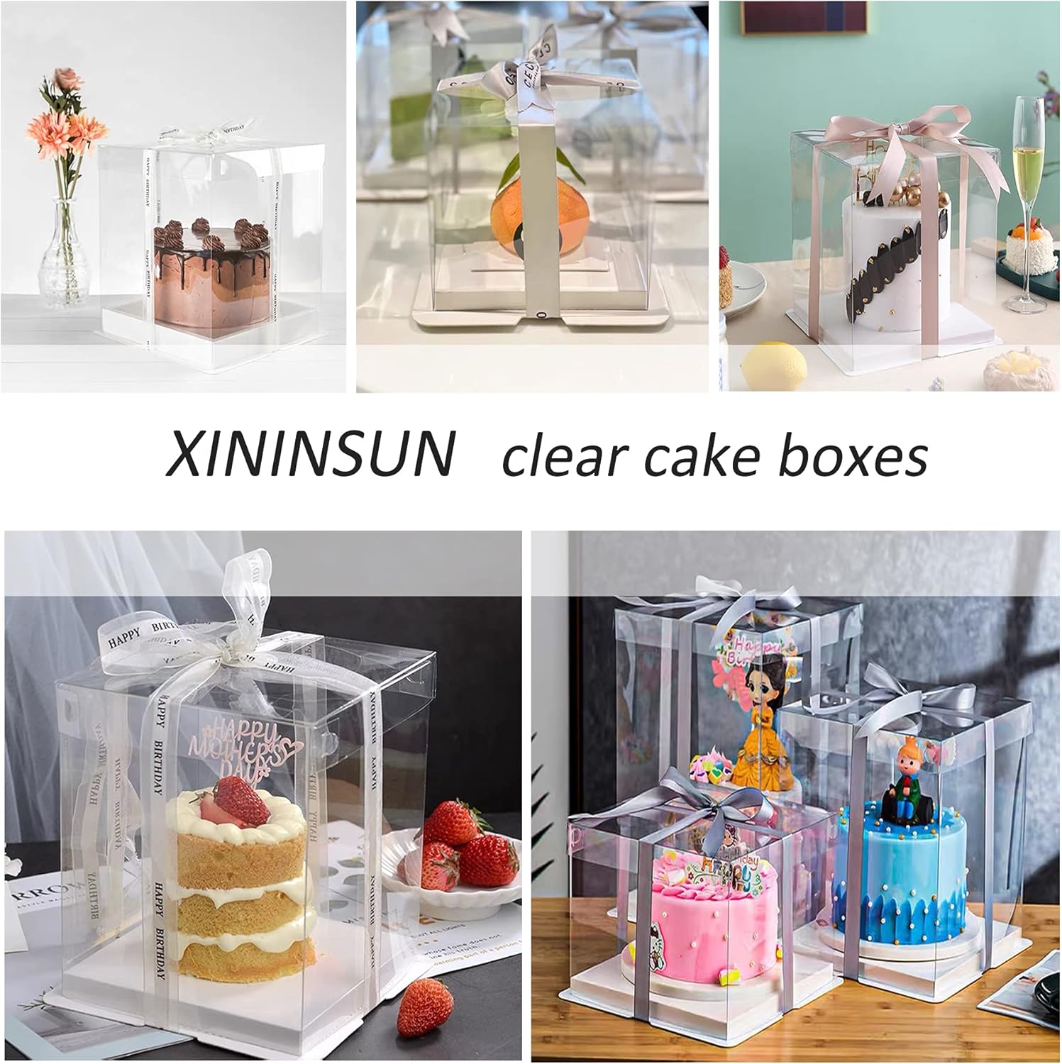 10 inch Clear cake Box, Large Transparent cake Box,tall cake boxes with Ribbon,10x10x9inch - Suitable for packing 8