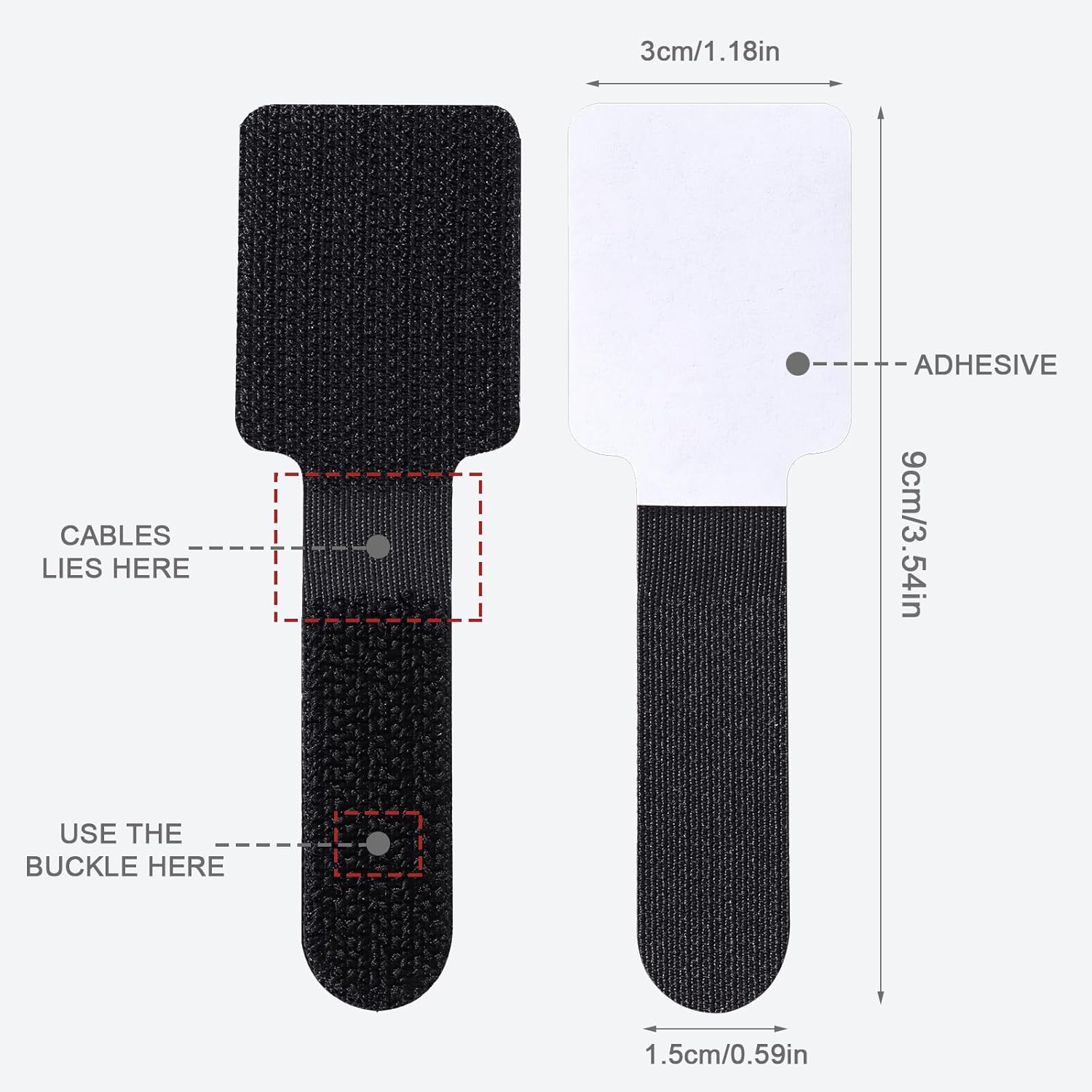 100 Pcs Hook and Loop Cable Ties, Self Adhesive Cable Management Desktop Cable Straps, Adjustable Cord Organizer for Desk Home Office Organization (Black) - Image 2