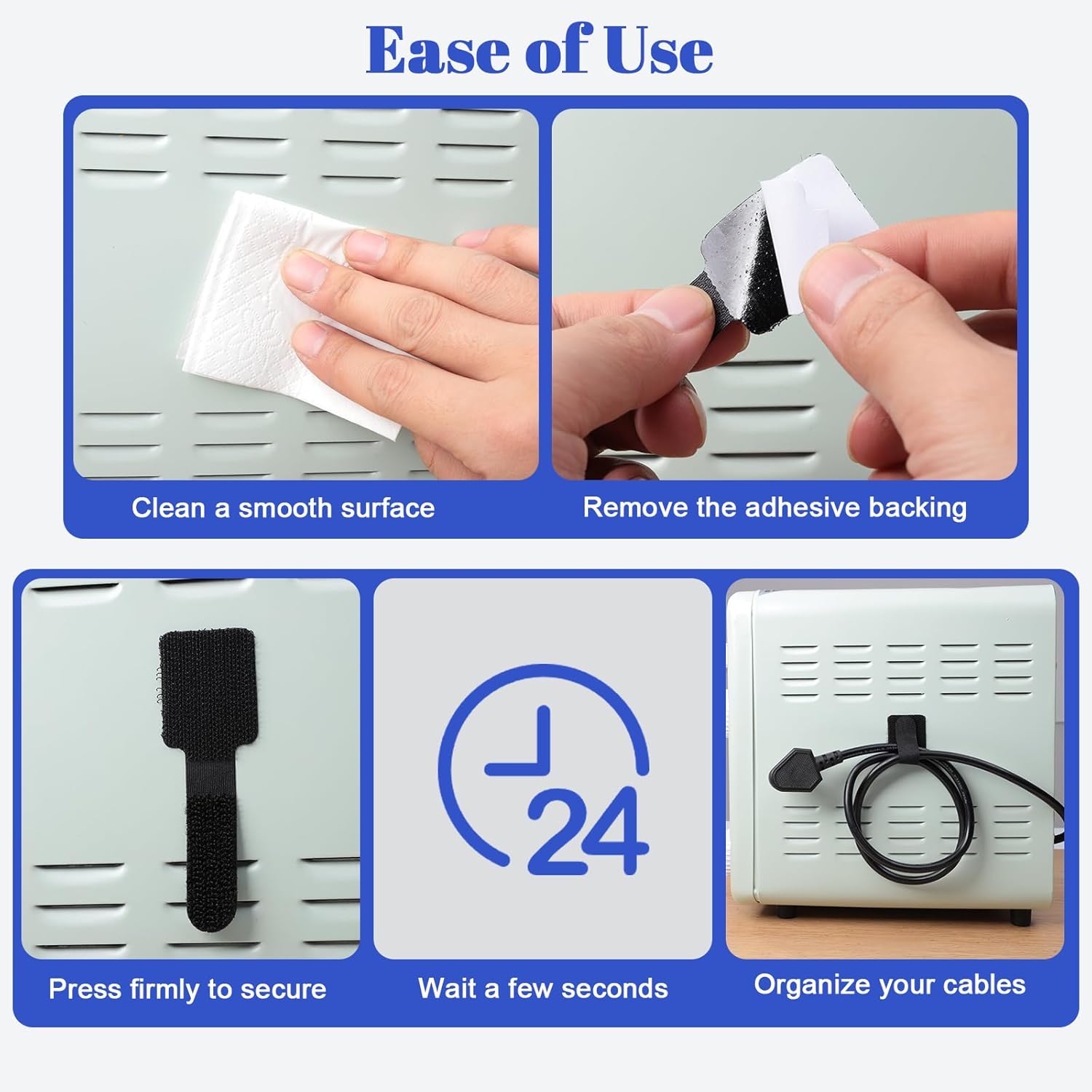 100 Pcs Hook and Loop Cable Ties, Self Adhesive Cable Management Desktop Cable Straps, Adjustable Cord Organizer for Desk Home Office Organization (Black) - Image 4