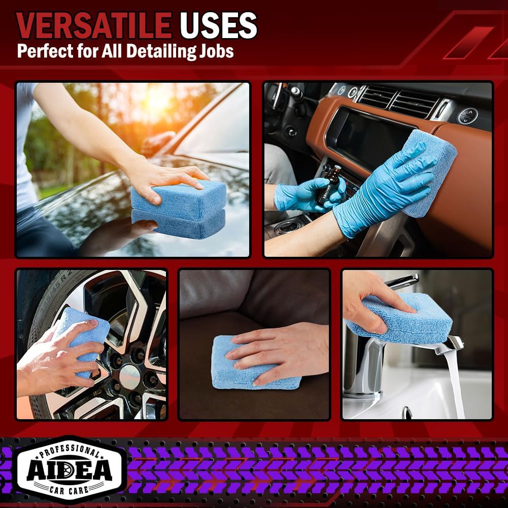 Microfiber Applicator Pad-8Pack, Car Wash Sponge, Premium Microfiber Sponge and Cleaning Pads, Perfect for Effortless Wax, Sealant, and Conditioner Application, Car Deng Supplies, Blue - Image 7