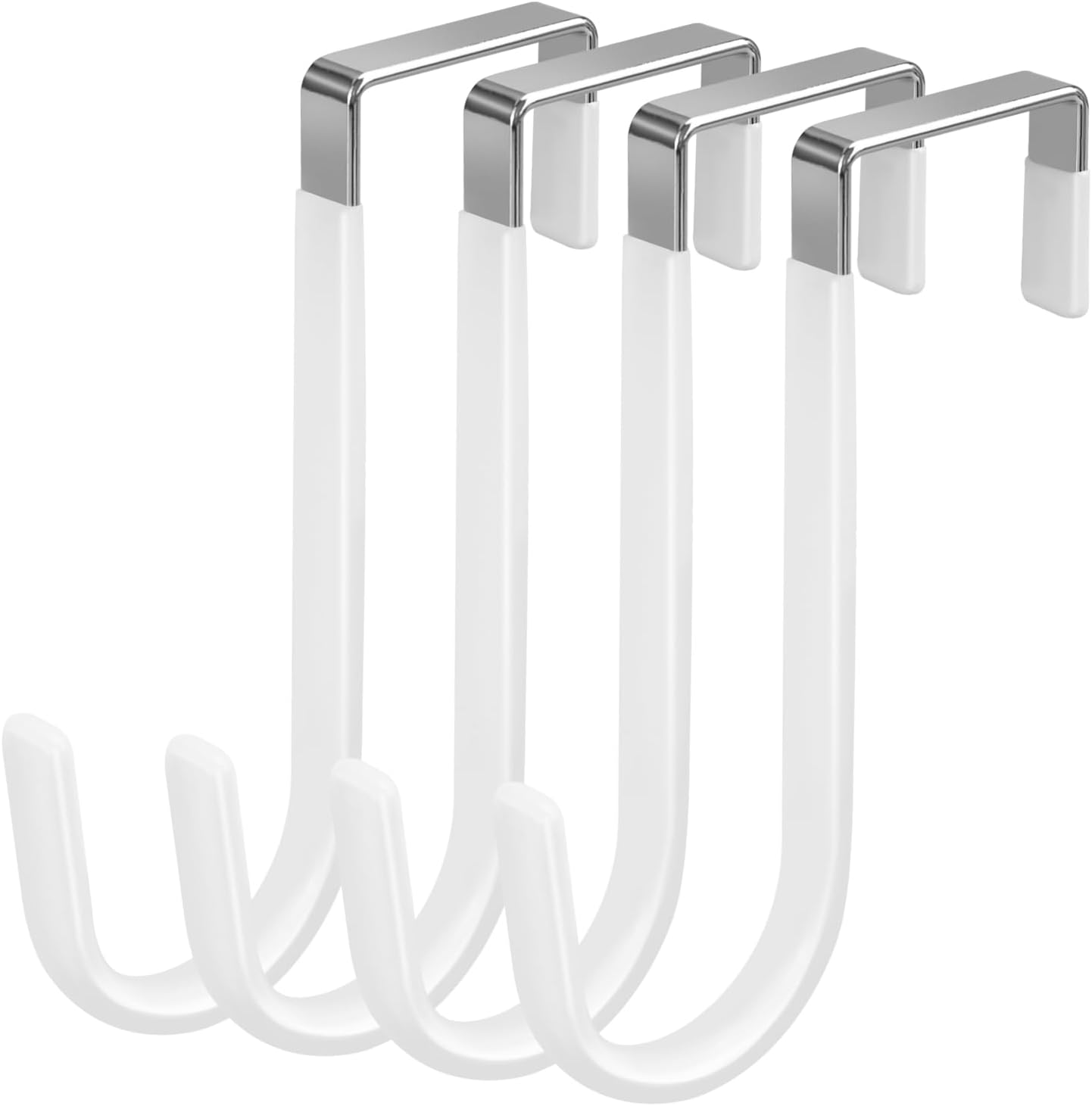 4 Pack Over The Door Hooks, Fits Doors Less Than 1.4in Thick, White Rubber Surface Prevent Scratch Door Hanger Hooks for Bathroom, Living Room, Kitchen, Hanging Clothes, Towels, Bags - Image 1