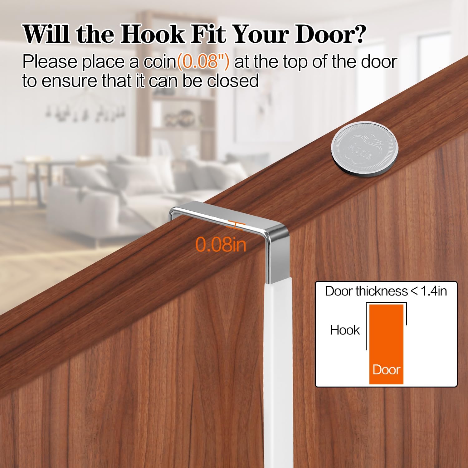 4 Pack Over The Door Hooks, Fits Doors Less Than 1.4in Thick, White Rubber Surface Prevent Scratch Door Hanger Hooks for Bathroom, Living Room, Kitchen, Hanging Clothes, Towels, Bags - Image 2