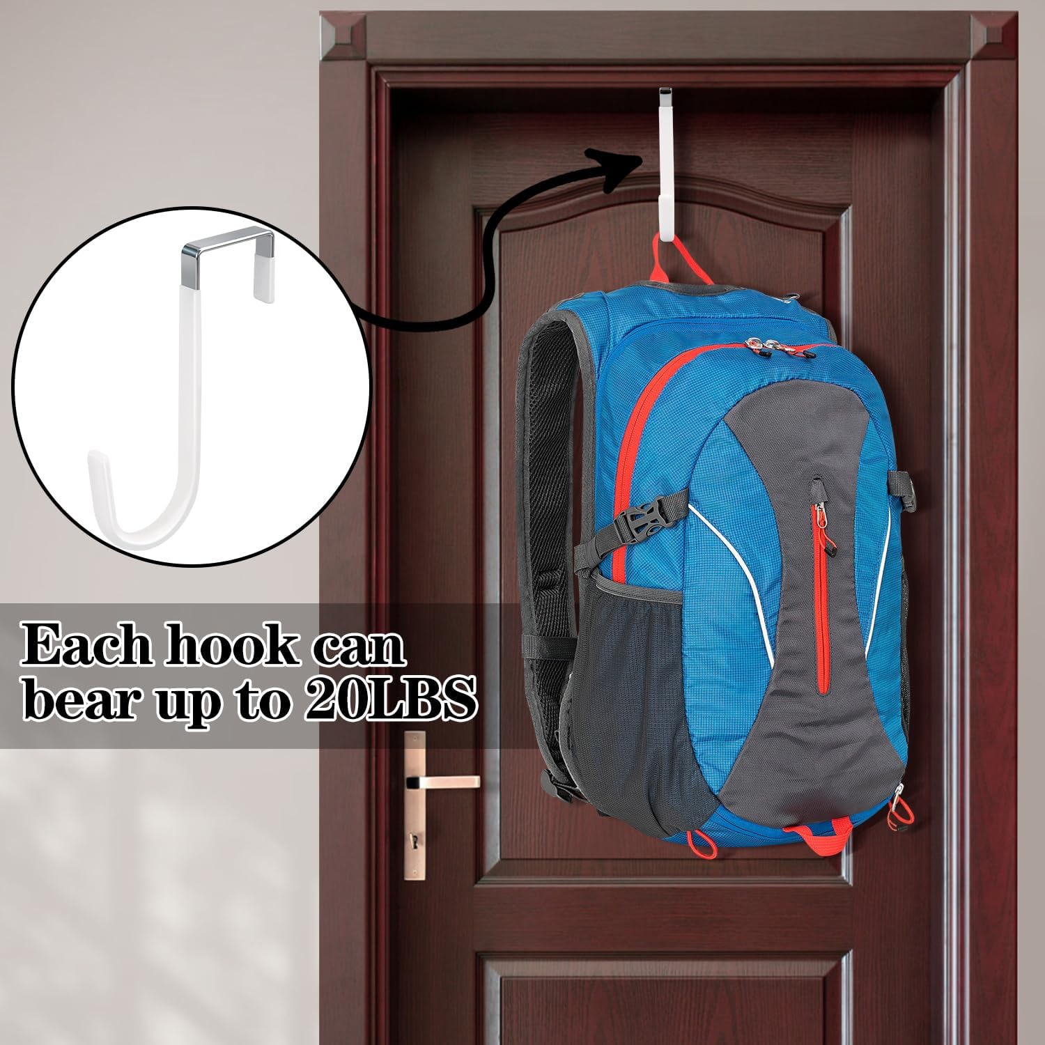 4 Pack Over The Door Hooks, Fits Doors Less Than 1.4in Thick, White Rubber Surface Prevent Scratch Door Hanger Hooks for Bathroom, Living Room, Kitchen, Hanging Clothes, Towels, Bags - Image 4