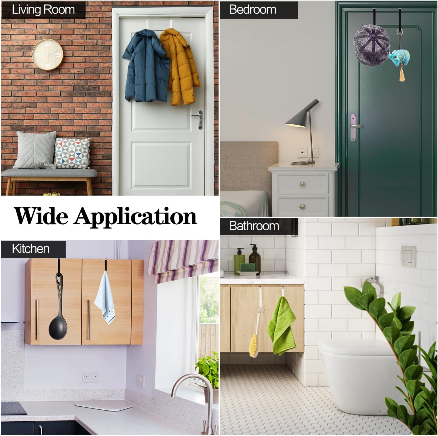 4 Pack Over The Door Hooks, Fits Doors Less Than 1.4in Thick, White Rubber Surface Prevent Scratch Door Hanger Hooks for Bathroom, Living Room, Kitchen, Hanging Clothes, Towels, Bags - Image 6