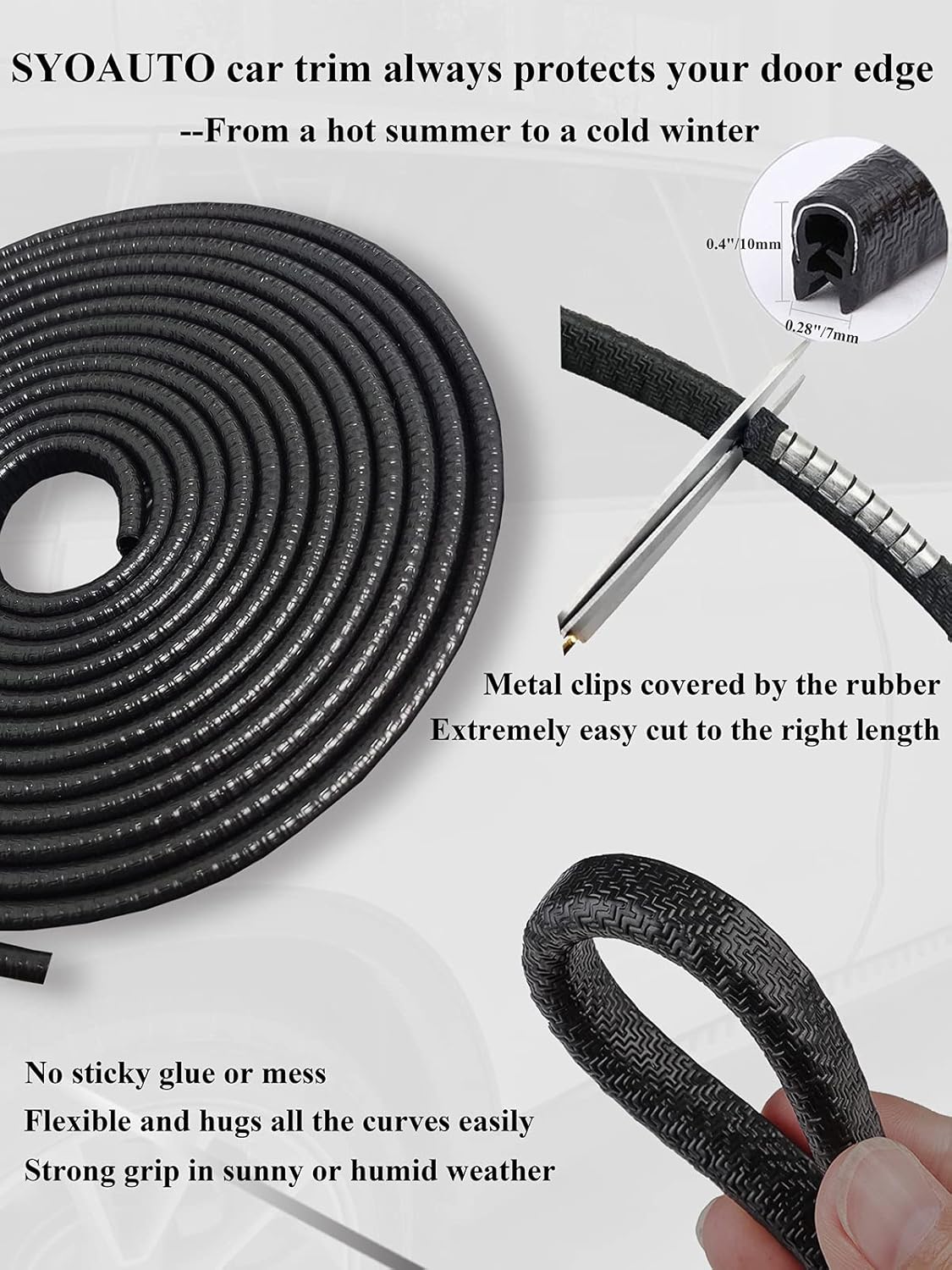 32Ft(10M) Door Edge Guard Black Car Guards Protector for Cars Rubber Auto Trim U Shape Build in Metal Sheet No Need Adhesive Easy to Cut Most - Image 3