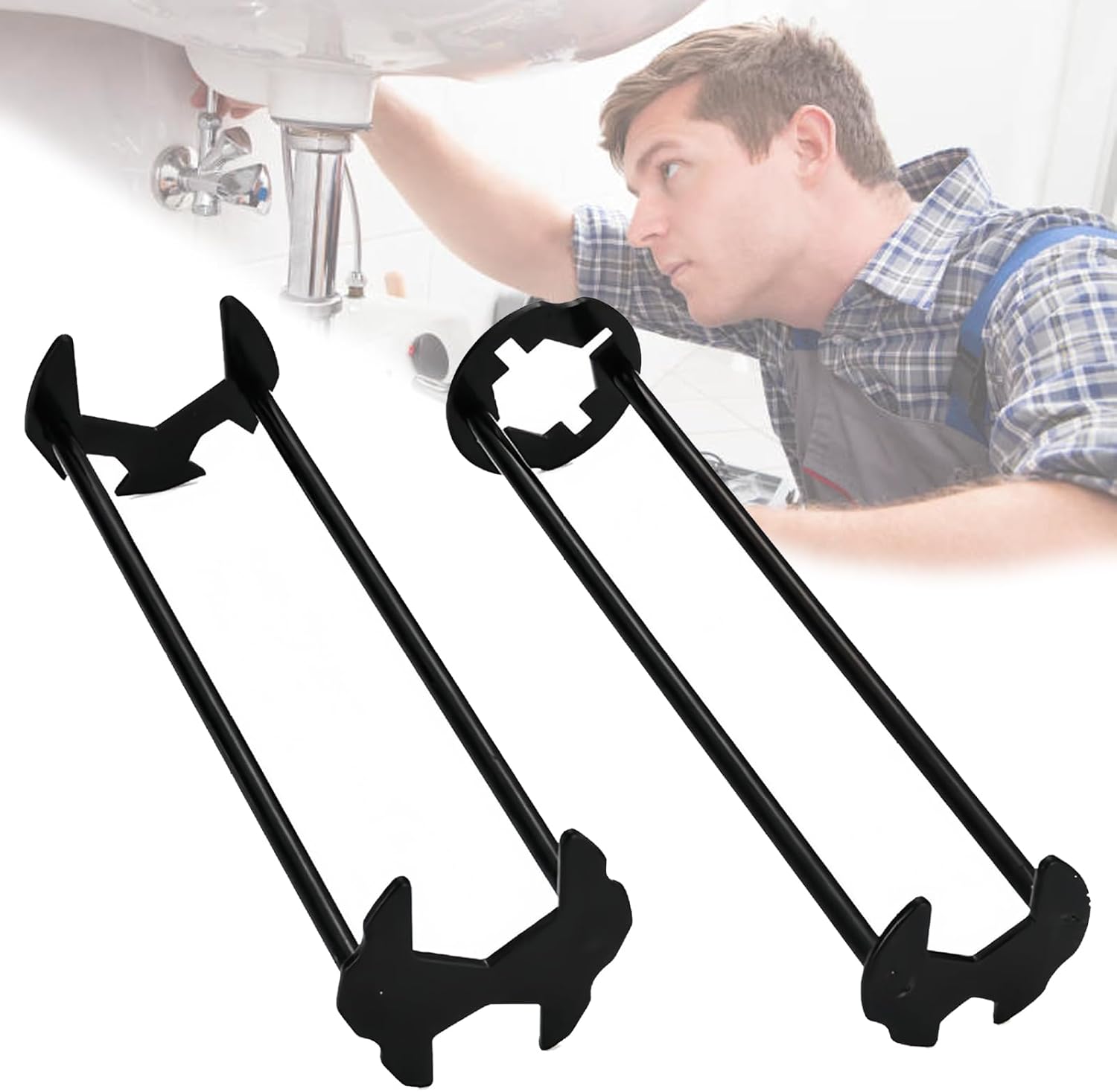 2 Pcs Four-jaw Hex Wrench, Basin Wrench Set,Tight Spaces Maintenance Installation Removal Faucet Tools, for Kitchen Bathroom Screws & Threads, Incompatible for Moen, , MasterFlow, Non-generic - Image 1