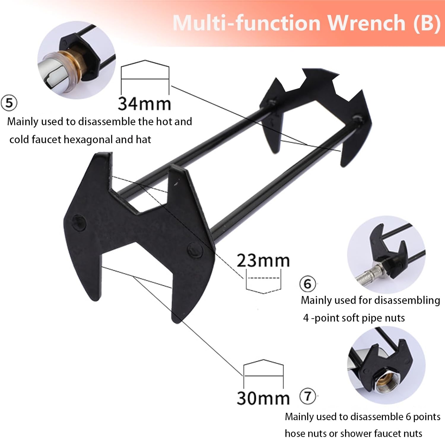 2 Pcs Four-jaw Hex Wrench, Basin Wrench Set,Tight Spaces Maintenance Installation Removal Faucet Tools, for Kitchen Bathroom Screws & Threads, Incompatible for Moen, , MasterFlow, Non-generic - Image 4